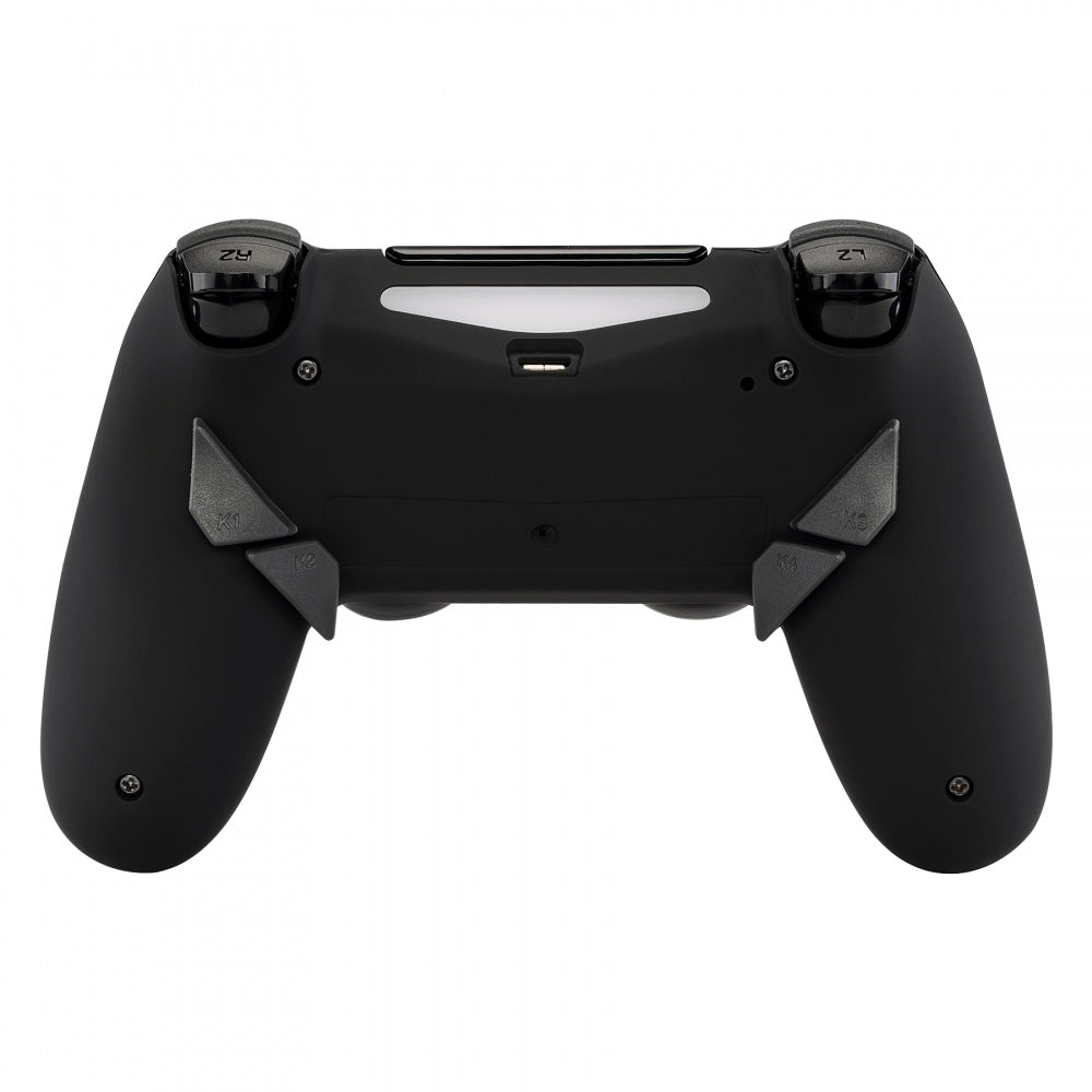 eXtremeRate Soft Touch Black Dawn Remappable Back Shell with 4 Back Buttons for PS4 Controller (JDM 040/050/055) - Custom Gaming Setup for FPS, Racing & Competitive Play
