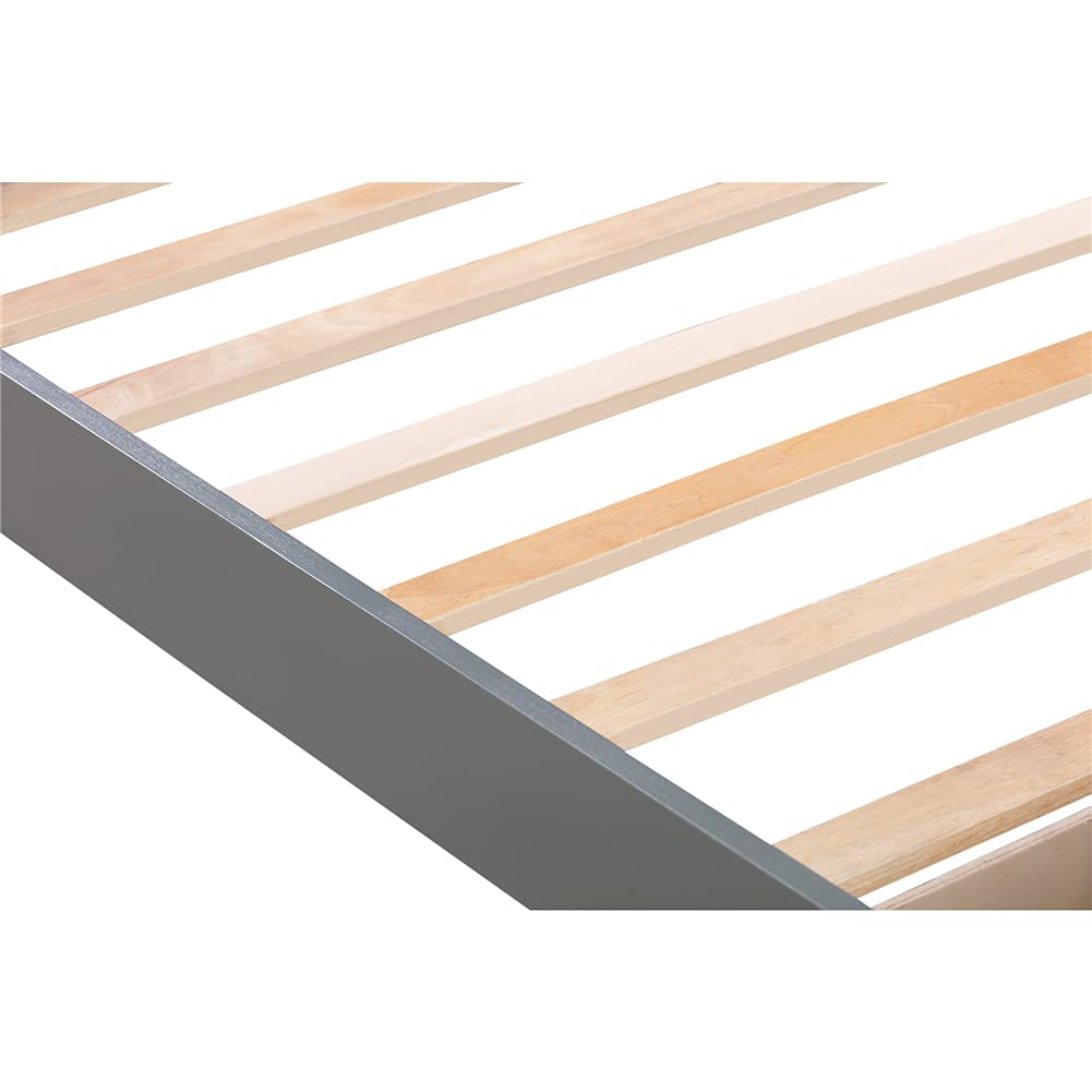 Twin Size Platform Bed Frame with Storage Drawers - Solid Pinewood Bed with Wide Plank Curved Headboard, Under Bed Storage Space - Perfect for Small Bedrooms, Guest Rooms & Studio Apartments (Gray)