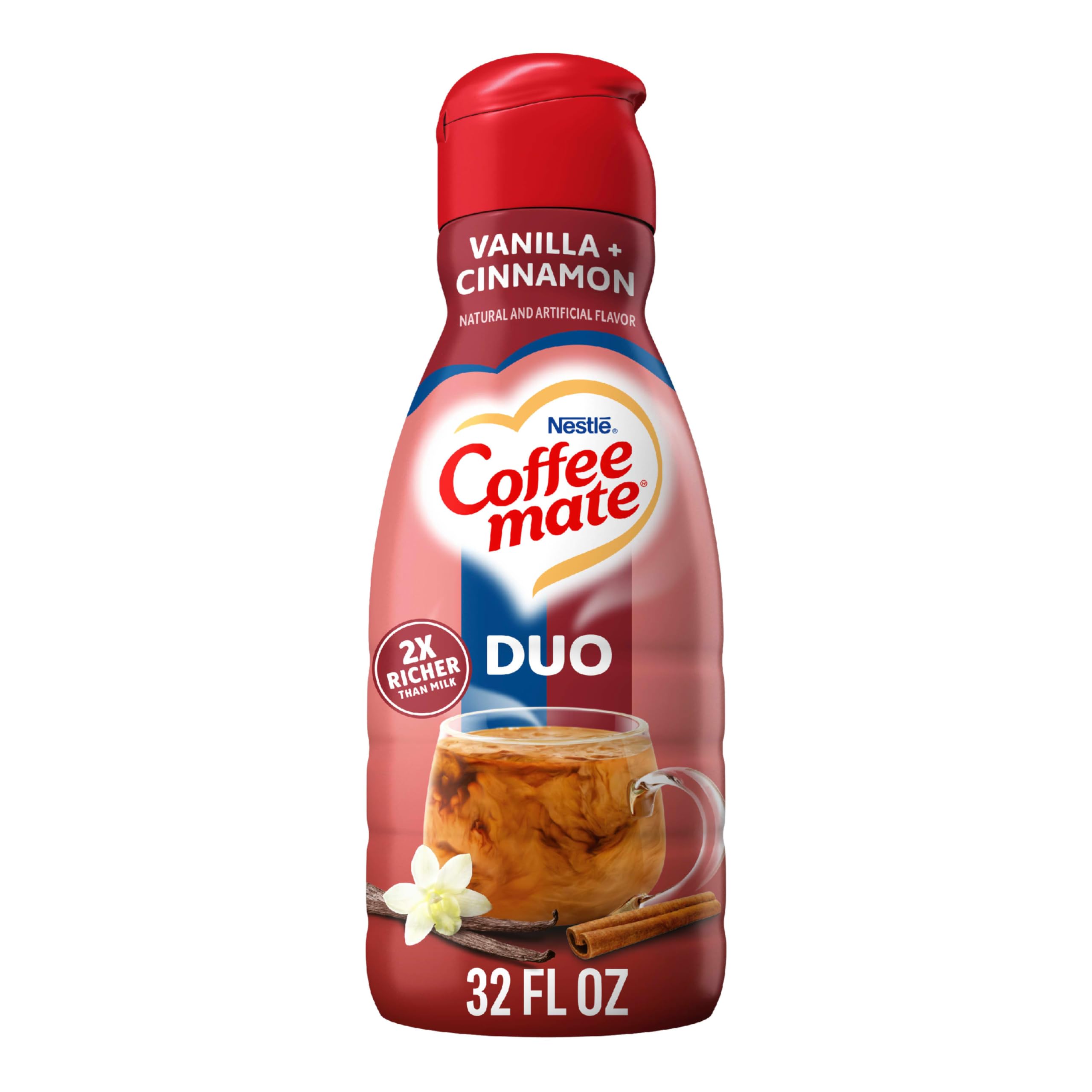 Coffee Mate Cinnamon Vanilla Crème Flavored Non-Dairy Coffee Creamer - Gluten Free, Cholesterol Free Liquid Creamer for Coffee (63 Servings) - Perfect for Lattes, Hot Cocoa & Baking at Home