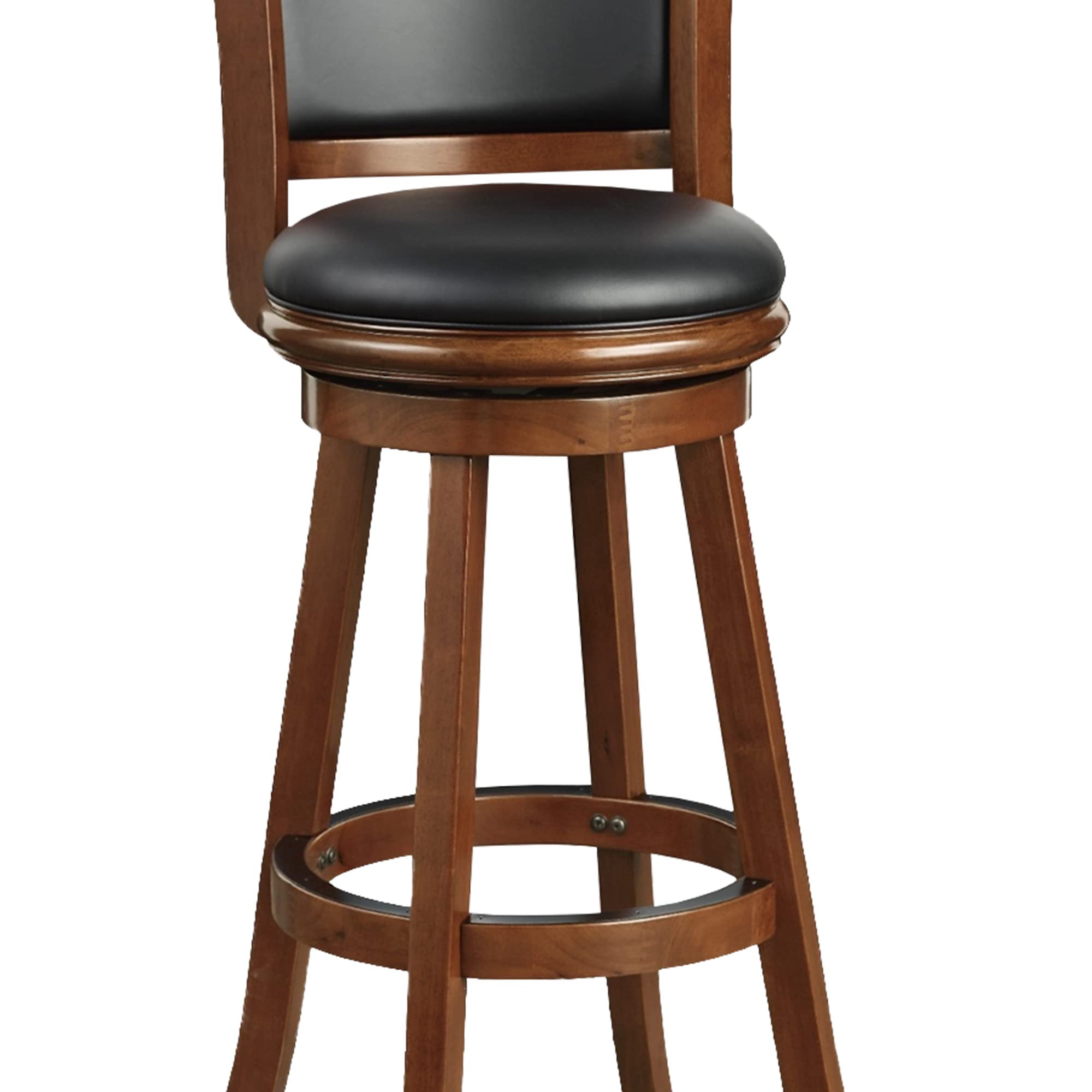 Benjara BM274343 34 Inch Extra Tall Swivel Bar Stool - Wood Frame with Faux Leather Upholstery in Cherry Brown - Perfect for Kitchen Islands, Home Bars & Dining Counter Height Tables