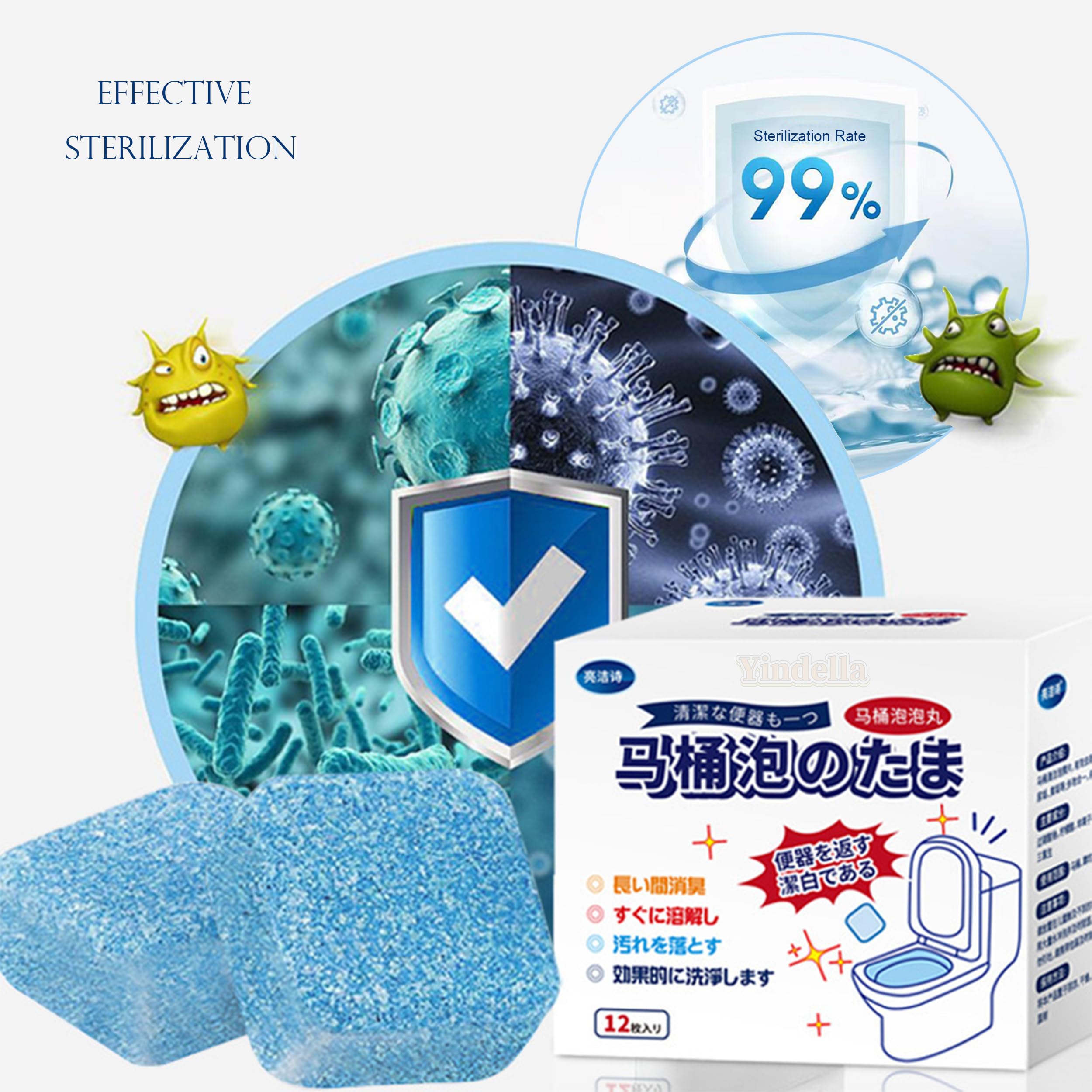 Yindella Automatic Toilet Bowl Cleaner - 12 Pack | Fast Descaling & Stain Remover | Eliminates Urine Stains, Yellow Dirt & Odors | Bathroom Cleaning Tools for Toilet & Floor | Perfect for Daily Home & Commercial Use