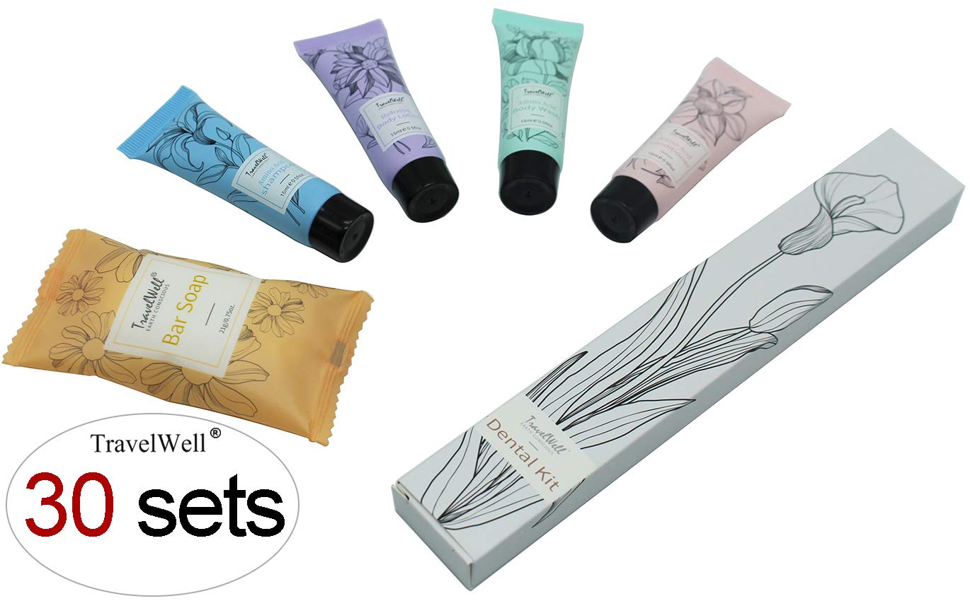 Bulk Travel Size Toiletries Set - 180 Pieces Mini Shampoo, Conditioner, Soap Bars, Lotion, Body Wash & Dental Kit (30 Each) - Perfect for Airbnb Hosts, Hotels & Guest Essentials | Travel-Friendly Toiletries for Vacation, Business Trips & Hospitality Services