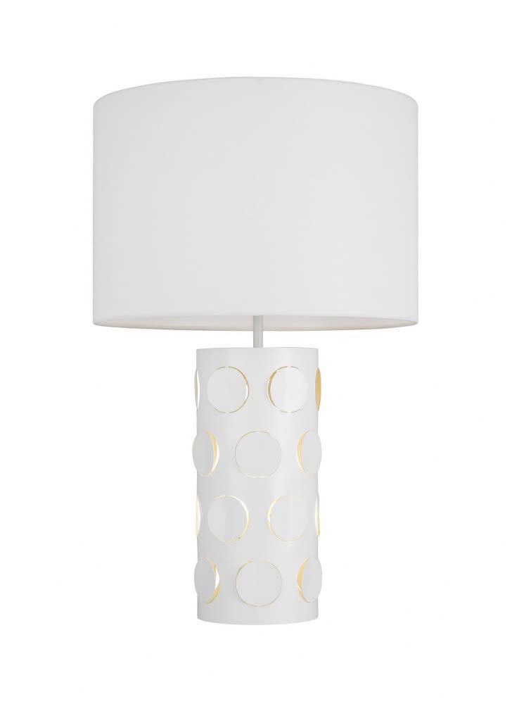 Generation Lighting Dottie 18W 2 LED Table Lamp - Midcentury Modern Style - 13.25 Inch Height, 16.5 Inch Width - Matte White Finish - Perfect for Living Room, Bedroom & Office Lighting