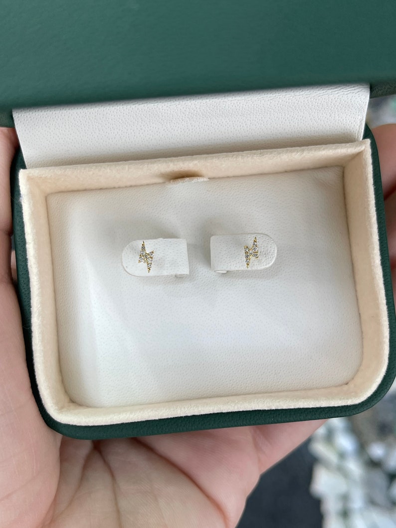 0.05 Carats 14K Solid Gold Natural Diamond Pave Lightning Bolt Stud Earrings - Trendy Modern Jewelry for Women, Perfect for Everyday Wear, Parties & Gifts