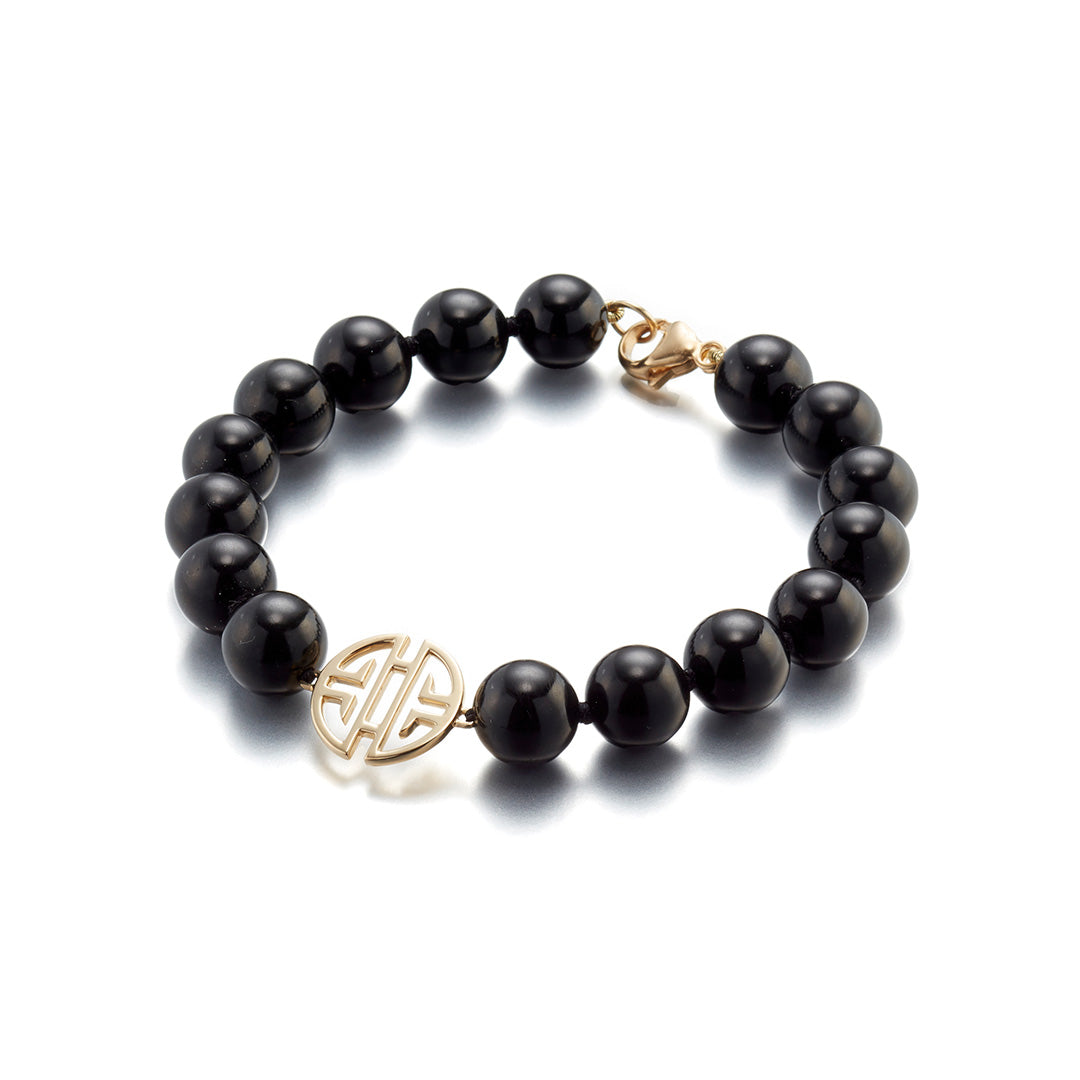10mm Black Jade & Shou Bracelet for Men and Women - Handmade Adjustable Buddhist Meditation Beads - Spiritual Healing & Good Luck Charm for Yoga, Mindfulness, and Daily Wear