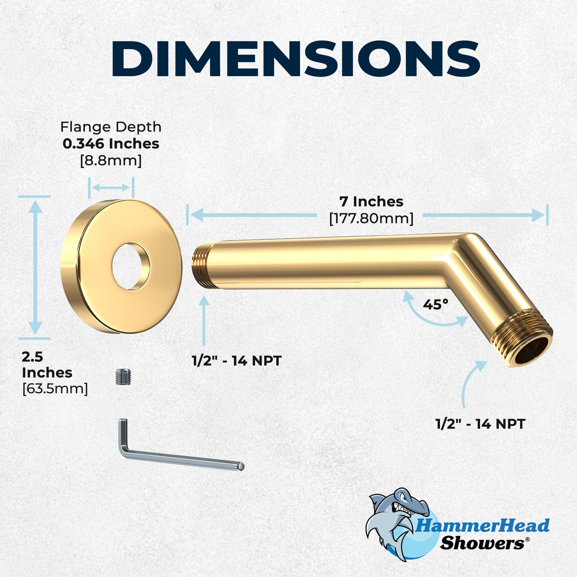 Stainless Steel 7 Inch Shower Arm with Flange & Set Screw - Heavy Duty Bathroom Fixture for Modern Showers & Bathroom Renovations