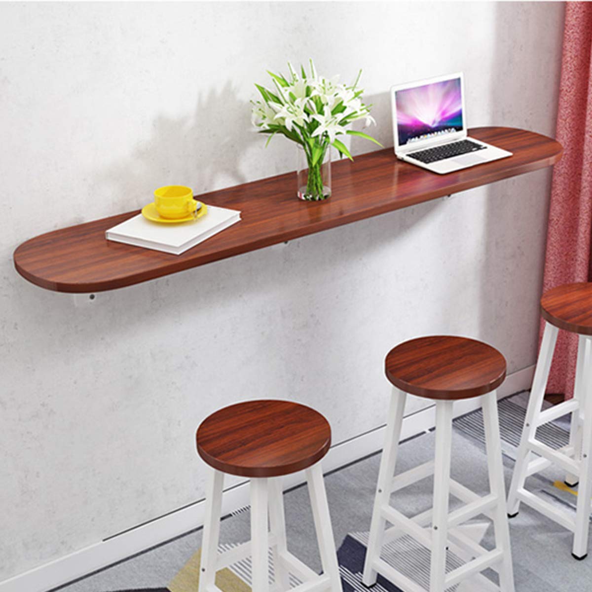 Foldable Wall-Mounted Bar Table - Space Saving Kitchen Dining Table, Study Desk, Small Side Table (60/80/100/120cm Length Options) - Perfect for Small Apartments, Kitchens, Home Offices & Dorm Rooms