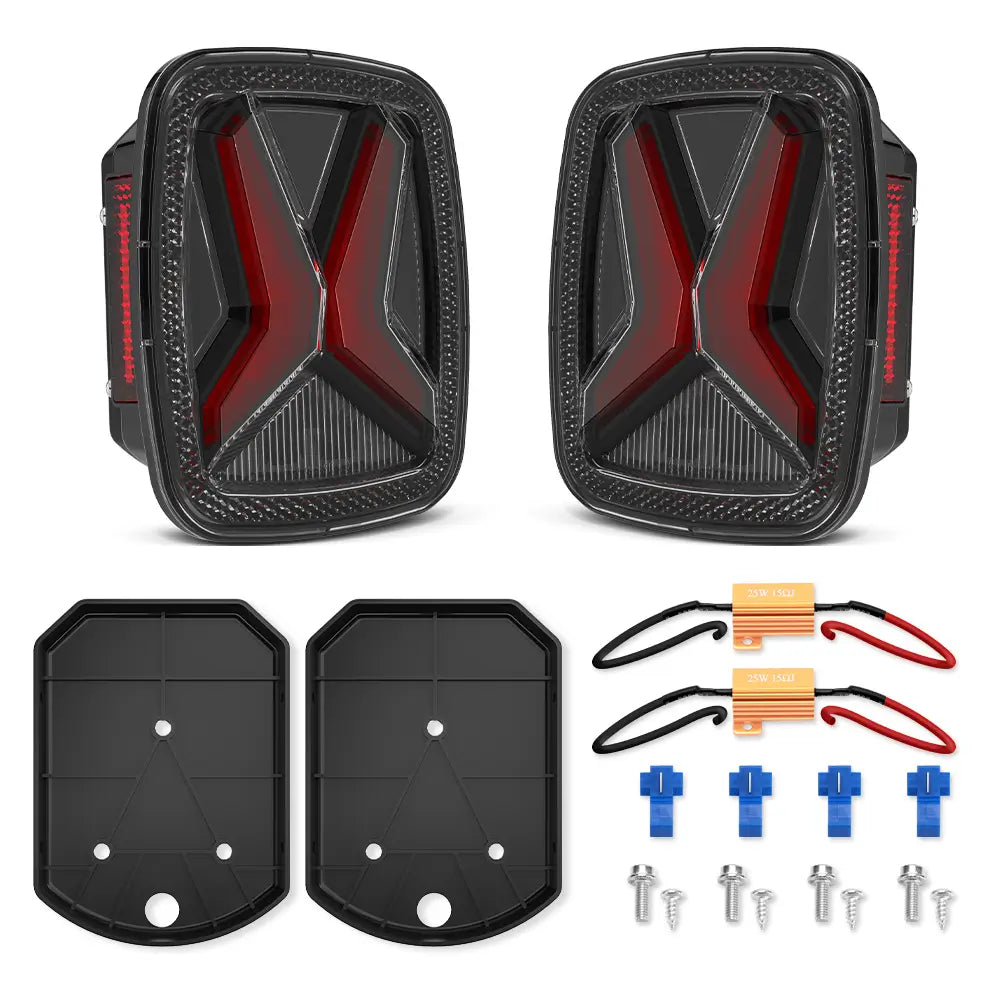 Upgraded LED Brake Tail Lights with License Plate & Side Marker Lights for Jeep Wrangler CJ YJ TJ (1976-2006) - Enhanced Visibility & Safety for Off-Road Adventures & Night Driving