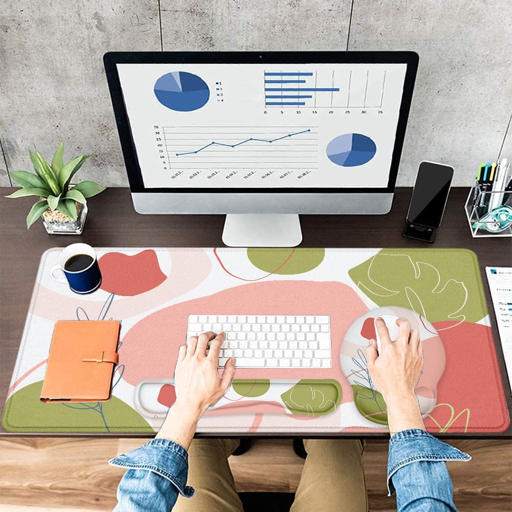 LATEEFAH Ergonomic Mouse Pad with Wrist Rest - Extra Large Gaming Desk Mat & Keyboard Pad Set (4-in-1) for Comfortable PC Gaming, Office Work & Home Use - Perfect for Computer Desks, Workstations & Gaming Setups