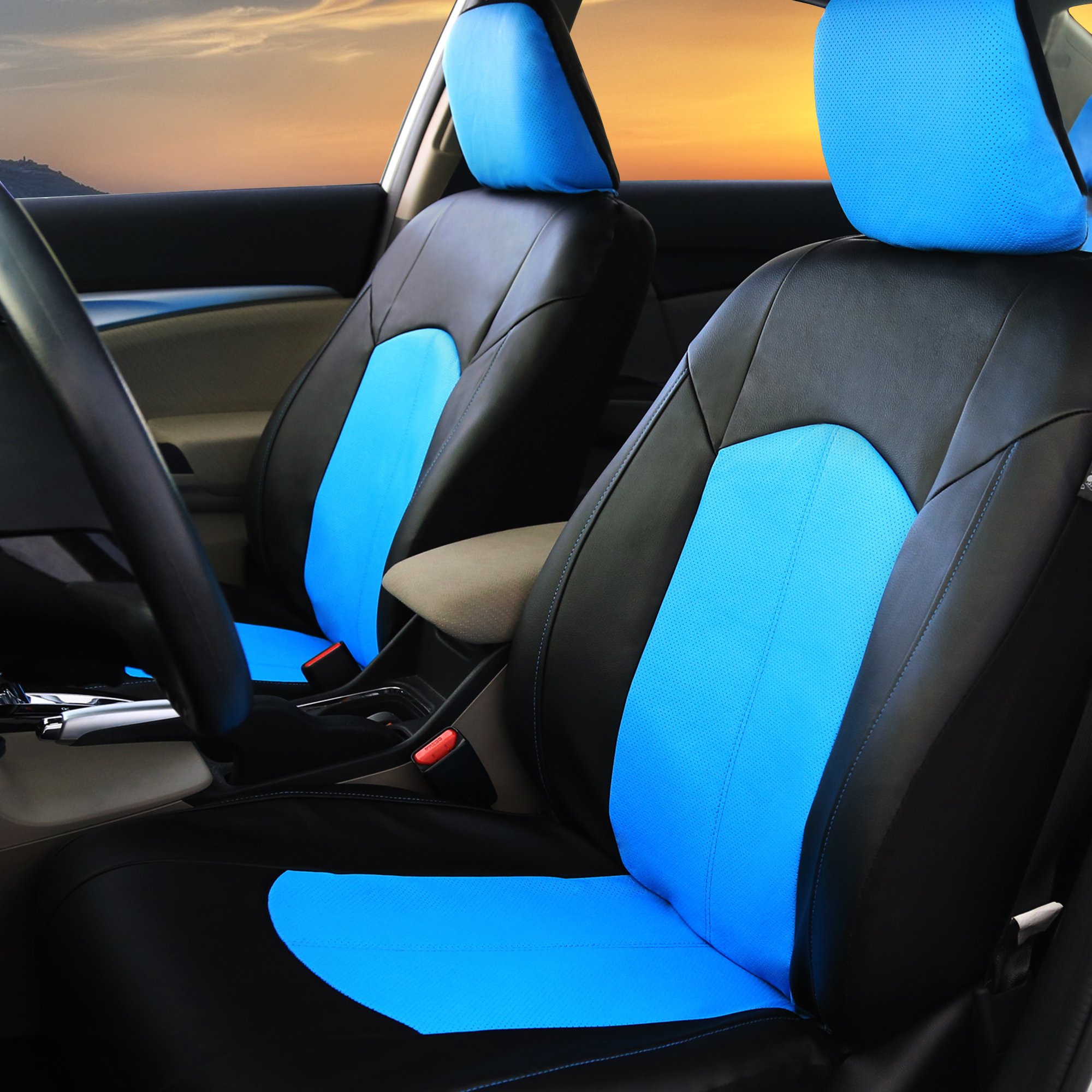 Premium FH Group Auto Car Seat Covers - High-Grade Blue Faux Leather with Non-Slip Dash Grip Pad | Universal Fit for Cars, Trucks & SUVs | Airbag Compatible Split Bench Design | Perfect for Road Trips, Commuting & Vehicle Protection