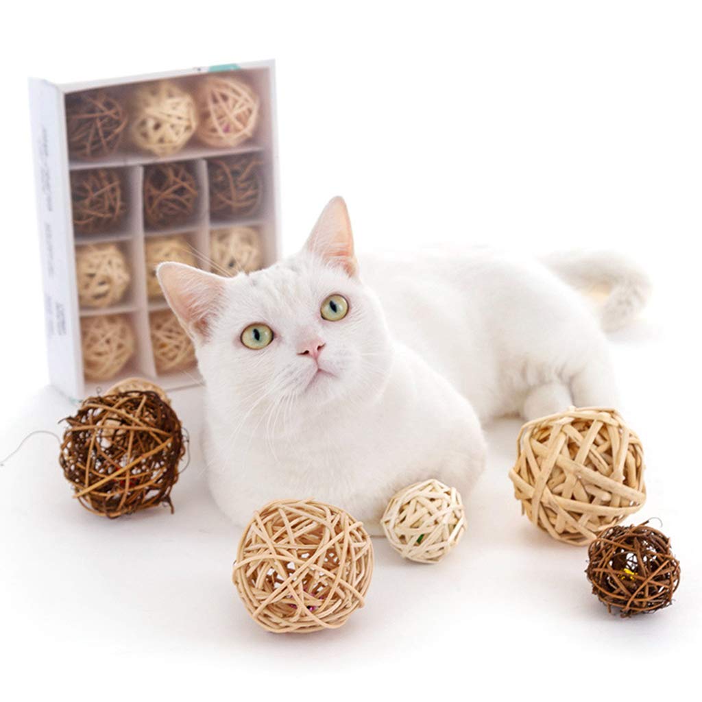 Funny Kitten Cat Toy with Bell - Natural Rattan Ball for Play, Training & Teeth Cleaning | Interactive Chew Toy for Cats & Kittens | Perfect for Indoor Play, Teething Relief & Bonding Time