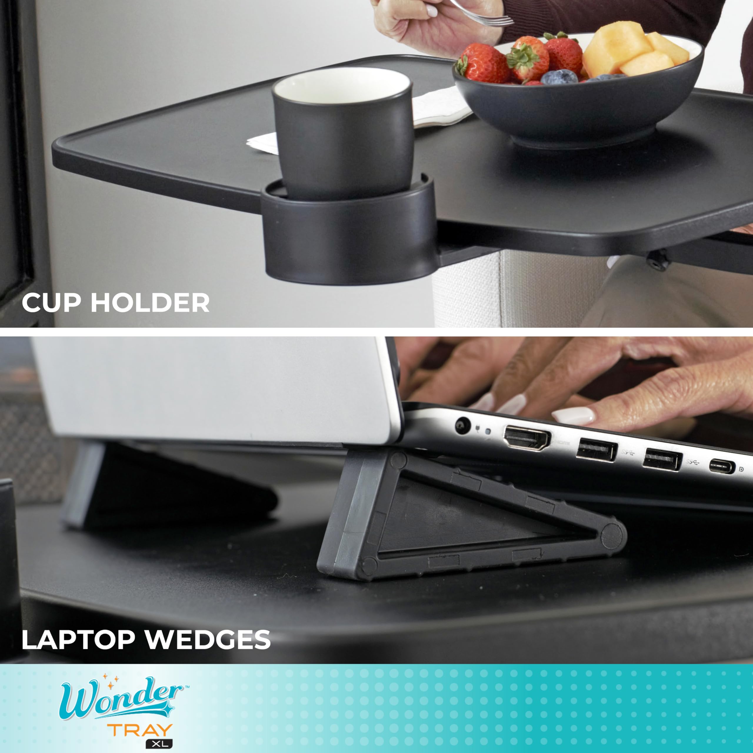 Adjustable Swivel TV Tray Table - Extra Large Laptop Stand for Couch, Gaming & Eating - Sturdy Computer Desk with Cup Holder for Recliners, Chairs & Beds - Perfect for Home Office, Gaming Setup & Relaxing Meals (Black, XL)