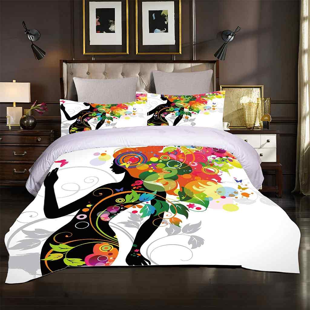 Watercolor Portraits Duvet Cover Set - Soft & Breathable Microfiber Bedding (California King 98