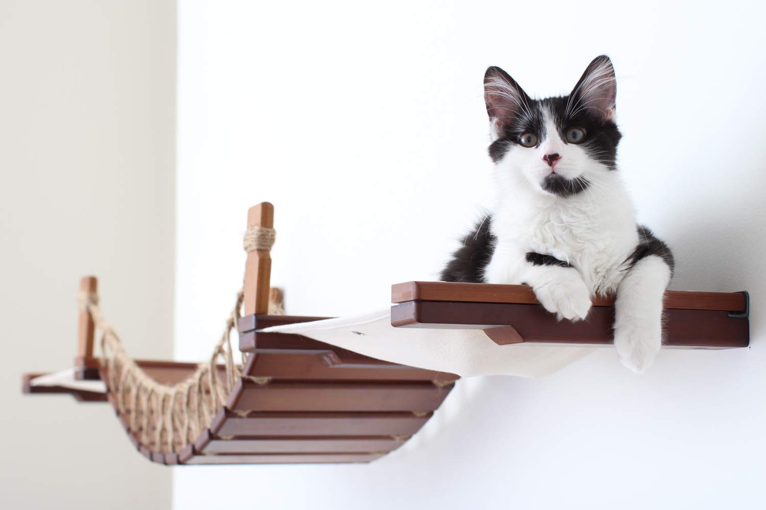 Wall-Mounted Cat Bridge & Lounge Toy - Fabric Perch for Indoor Cats - Space-Saving Cat Tree for Small Apartments - Perfect for Playtime & Napping by Windows