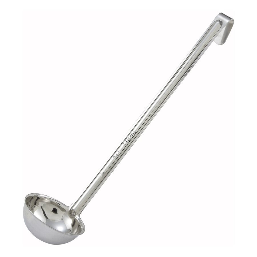 Winco 4 Oz One Piece Ladle - Stainless Steel Soup Spoon for Cooking, Serving - Perfect for Kitchen, Restaurant & Catering Use