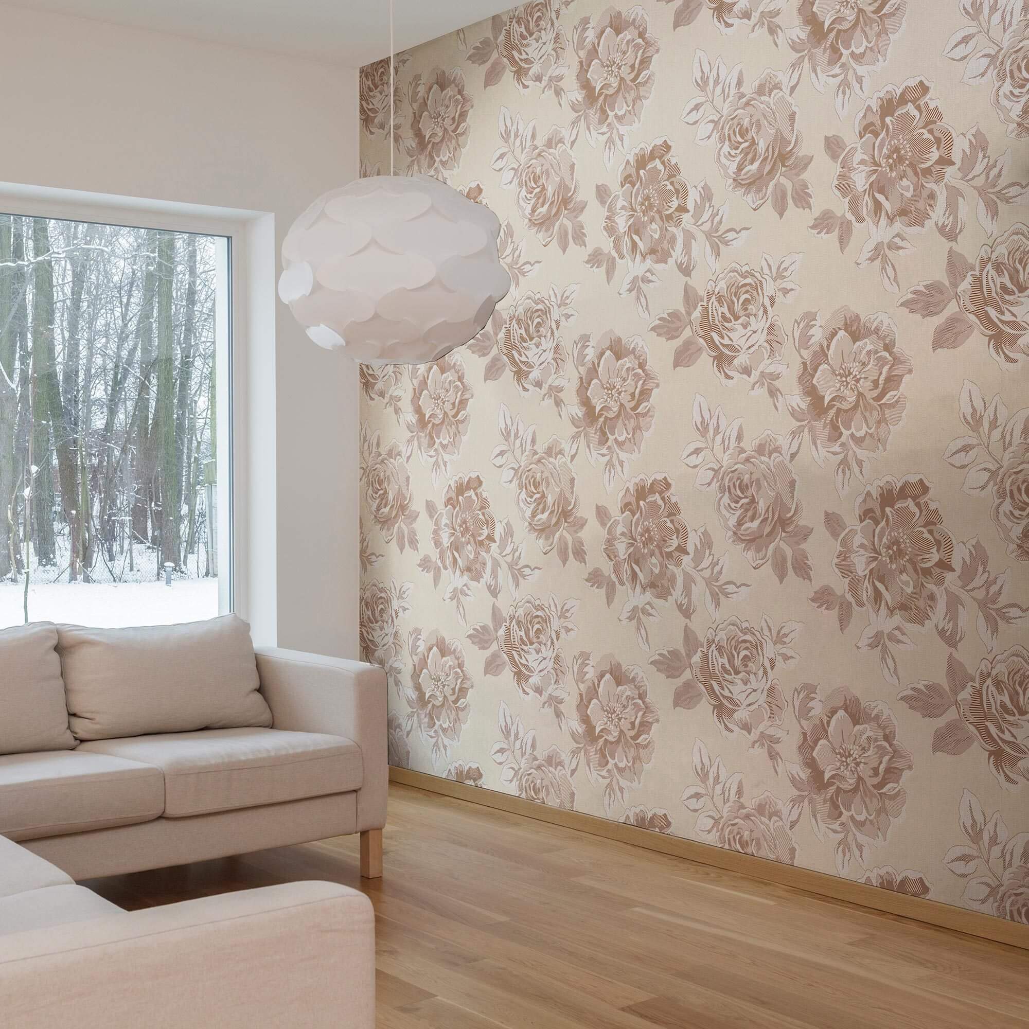 Brown and Beige Floral Peel and Stick Removable Wallpaper - Self-Adhesive Decorative Wall Covering for Bedroom, Living Room, Nursery, and Office Decor