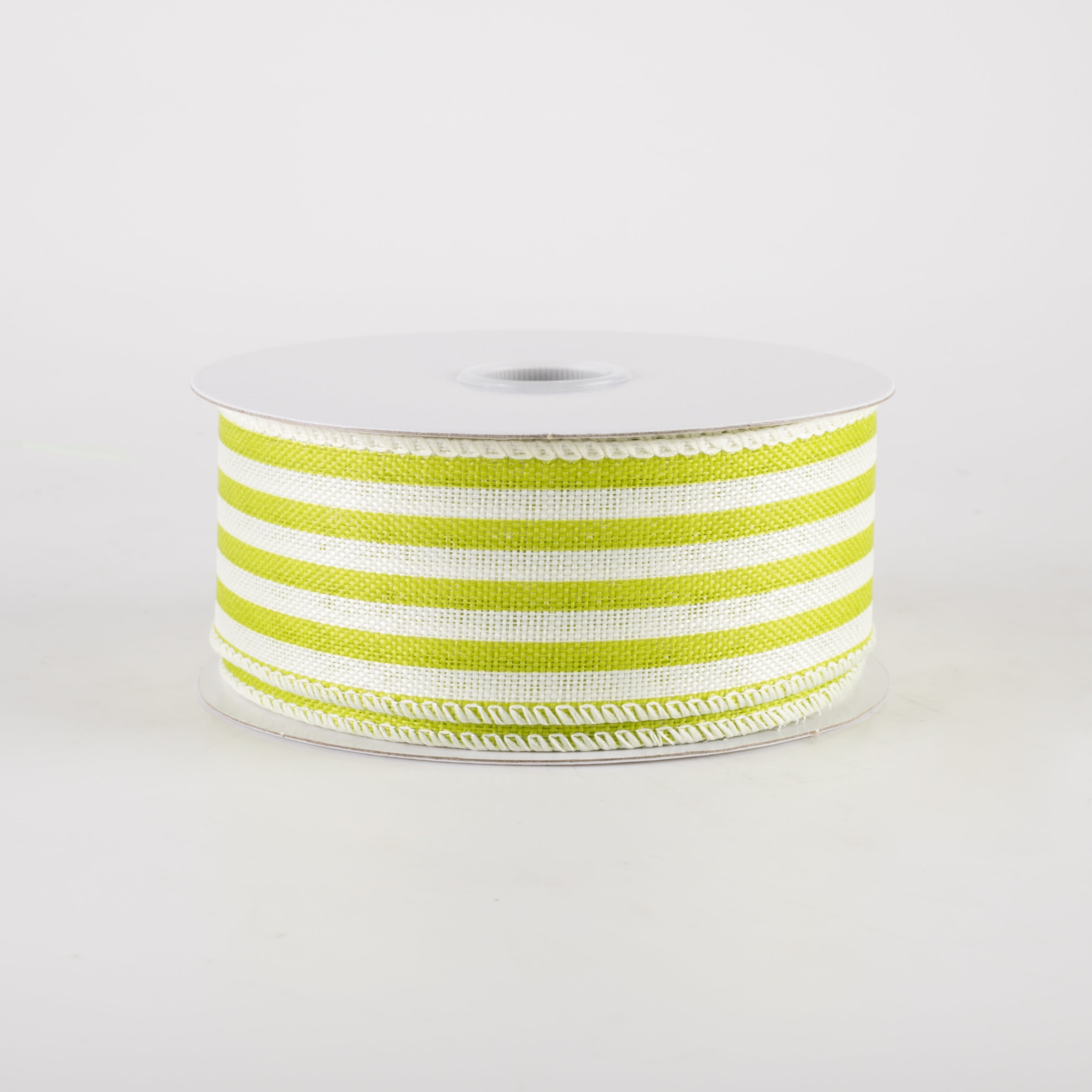 1.5 Inch Linen Cabana Stripes Ribbon - Ivory & Kiwi Green (10 Yards) | Perfect for Gift Wrapping, DIY Crafts, Wedding Decorations and Party Favors