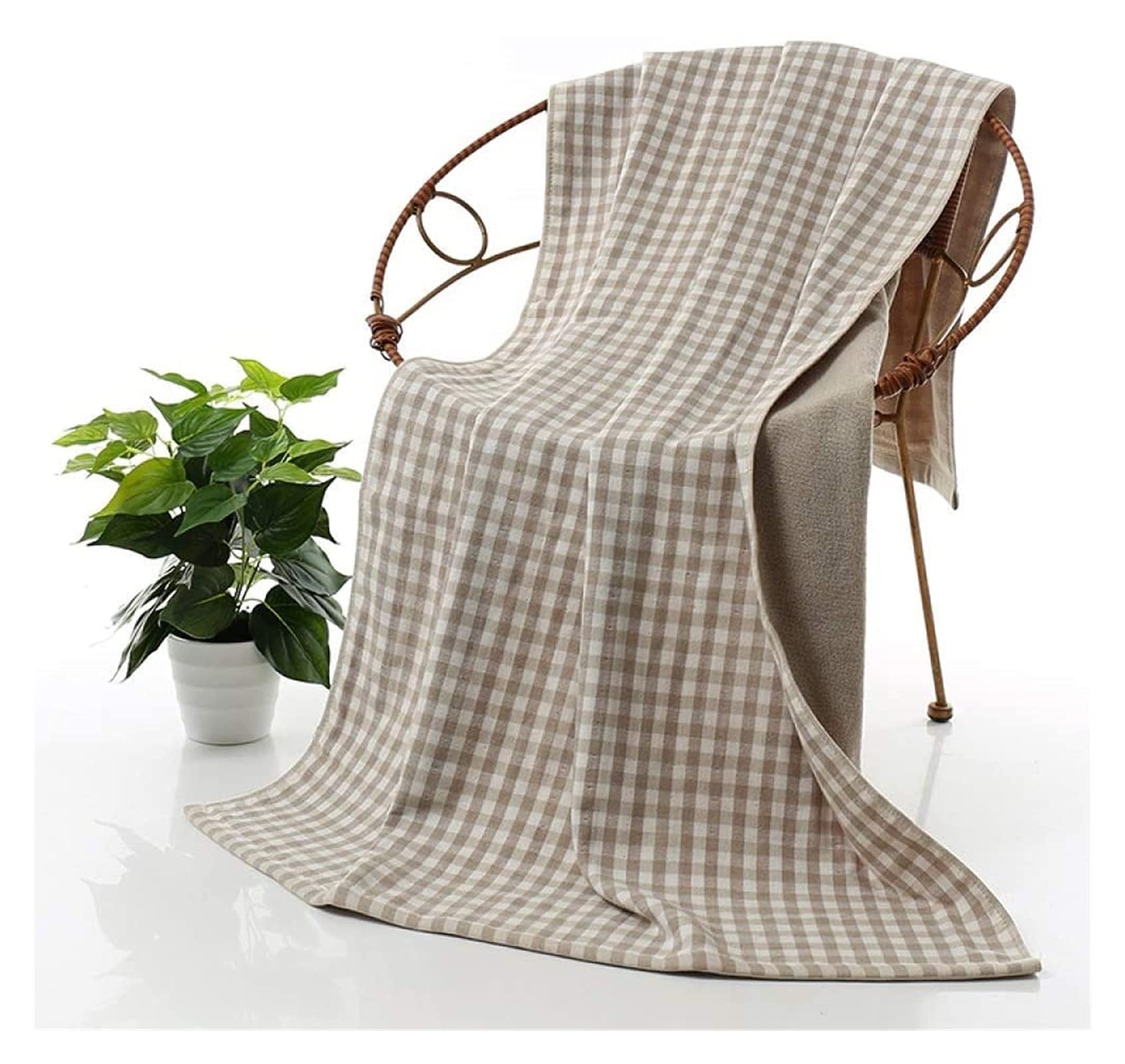 Premium 100% Cotton Gauze Bath Towel - Super Absorbent, Quick Drying & Ultra Soft Plaid Beach Towel (70x140cm) - Perfect for Spa, Pool, Gym & Travel - Classic Grey Plaid Design