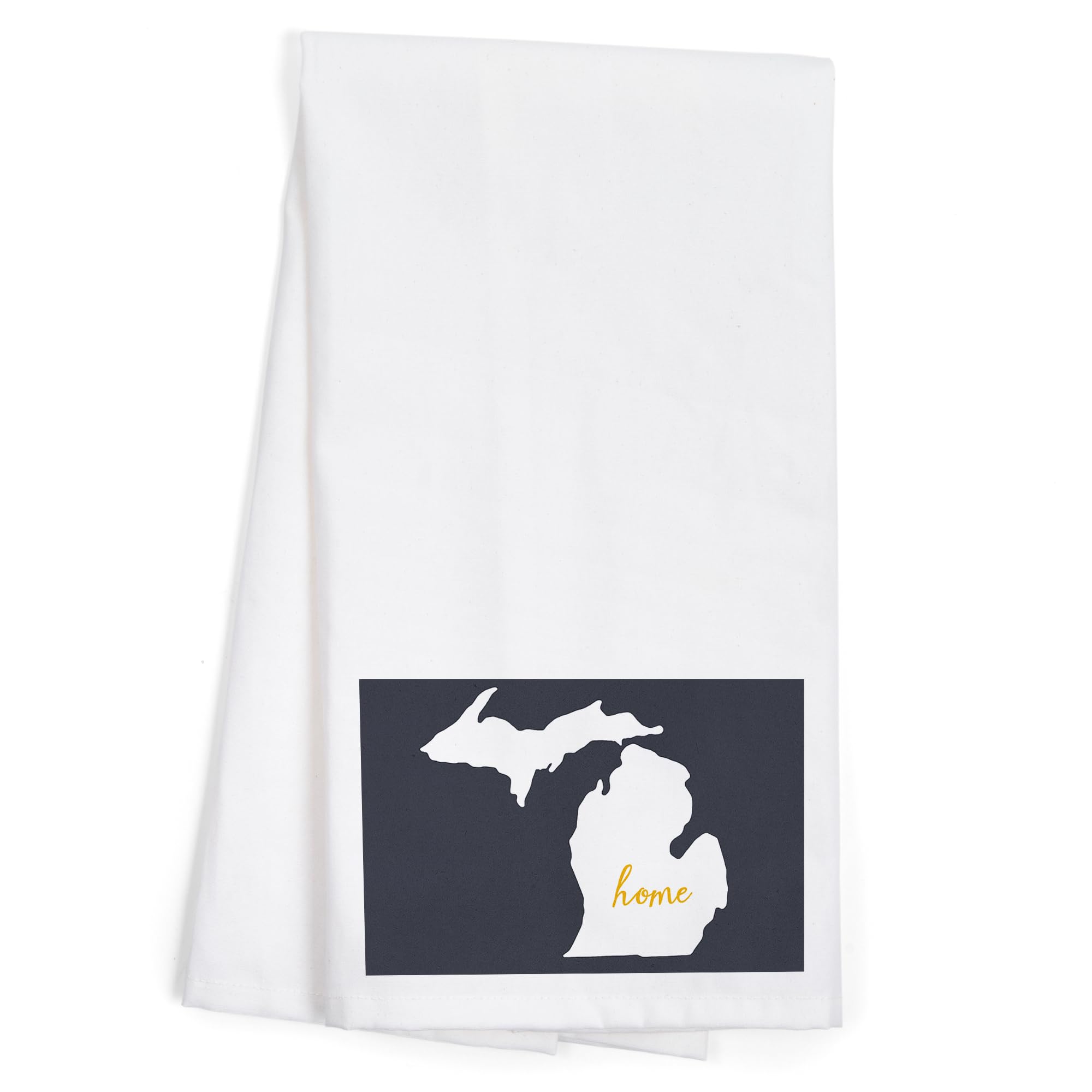 Lantern Press Michigan Home State White on Gray 100% Cotton Tea Towel - Decorative Hand Towel for Kitchen, Bathroom & Home Decor - Perfect for Gifts, Housewarming & Farmhouse Style