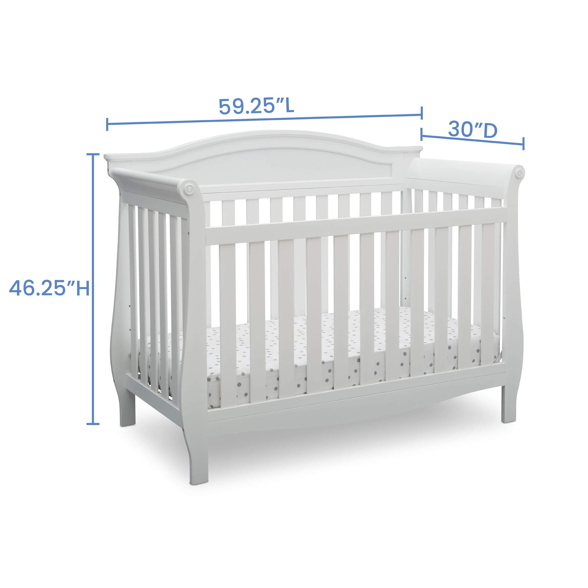 Delta Children Lancaster 4-in-1 Convertible Baby Crib in Bianca White with Serta Perfect Slumber Dual-Sided Crib Mattress - Nursery Furniture Set for Newborns to Toddlers | Safe Sleep Solution for Baby's Bedroom & Daycare Use