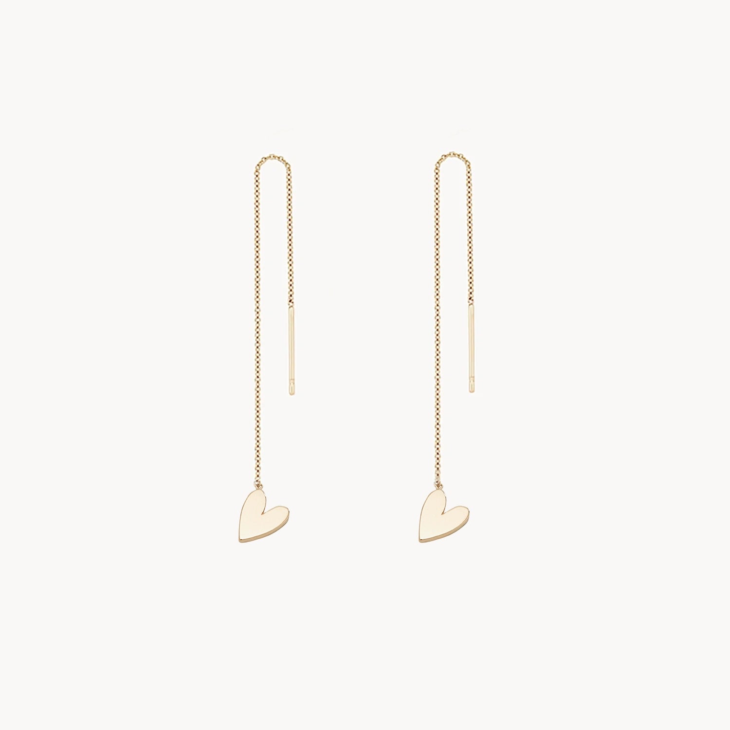 14K Yellow Gold Heart Threader Earrings - Dainty & Elegant Jewelry for Women - Perfect for Valentine's Day, Anniversary Gifts & Everyday Wear
