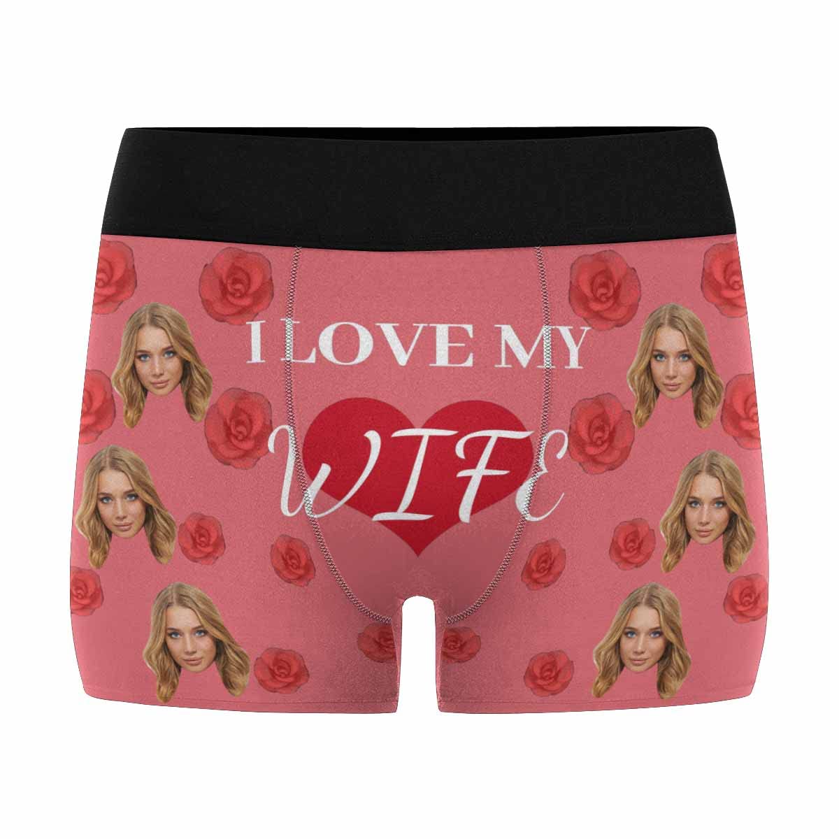 Custom Personalized Men's Boxer Briefs with Red Rose Heart Print - Romantic Gift for Valentine's Day, Anniversary or Couple's Underwear Set