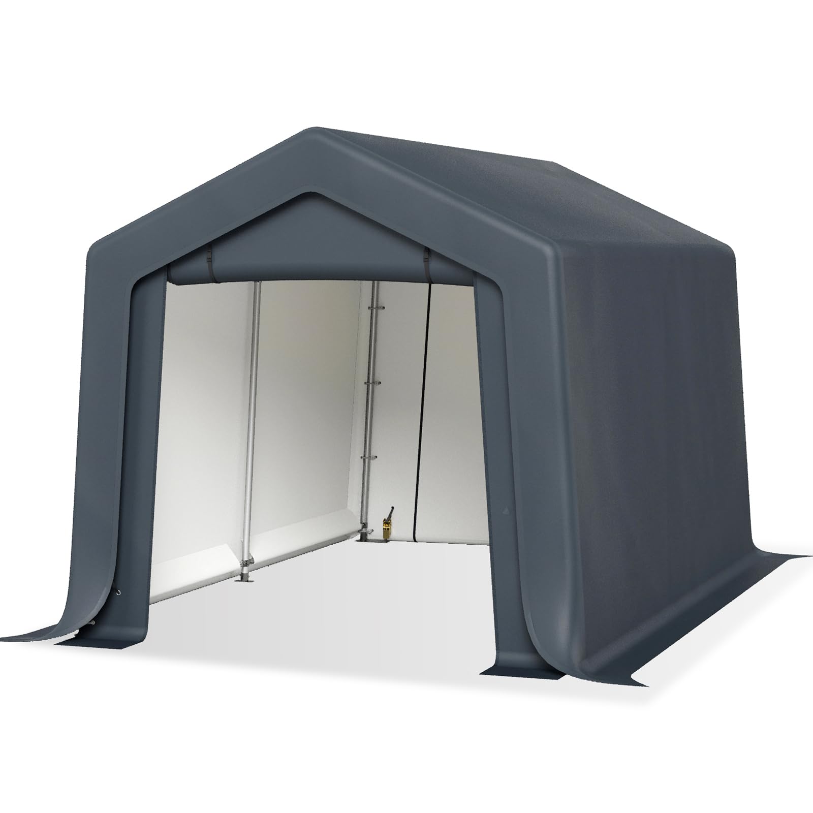 8x12 ft Heavy Duty Outdoor Storage Shed & Carport - Portable Garden Yard Shelter, Motorcycle Bike & Lawn Mower Garage with Roll-Up Doors & Ventilation (Grey) - Perfect for Backyard Storage, Vehicle Protection & Workshop Use