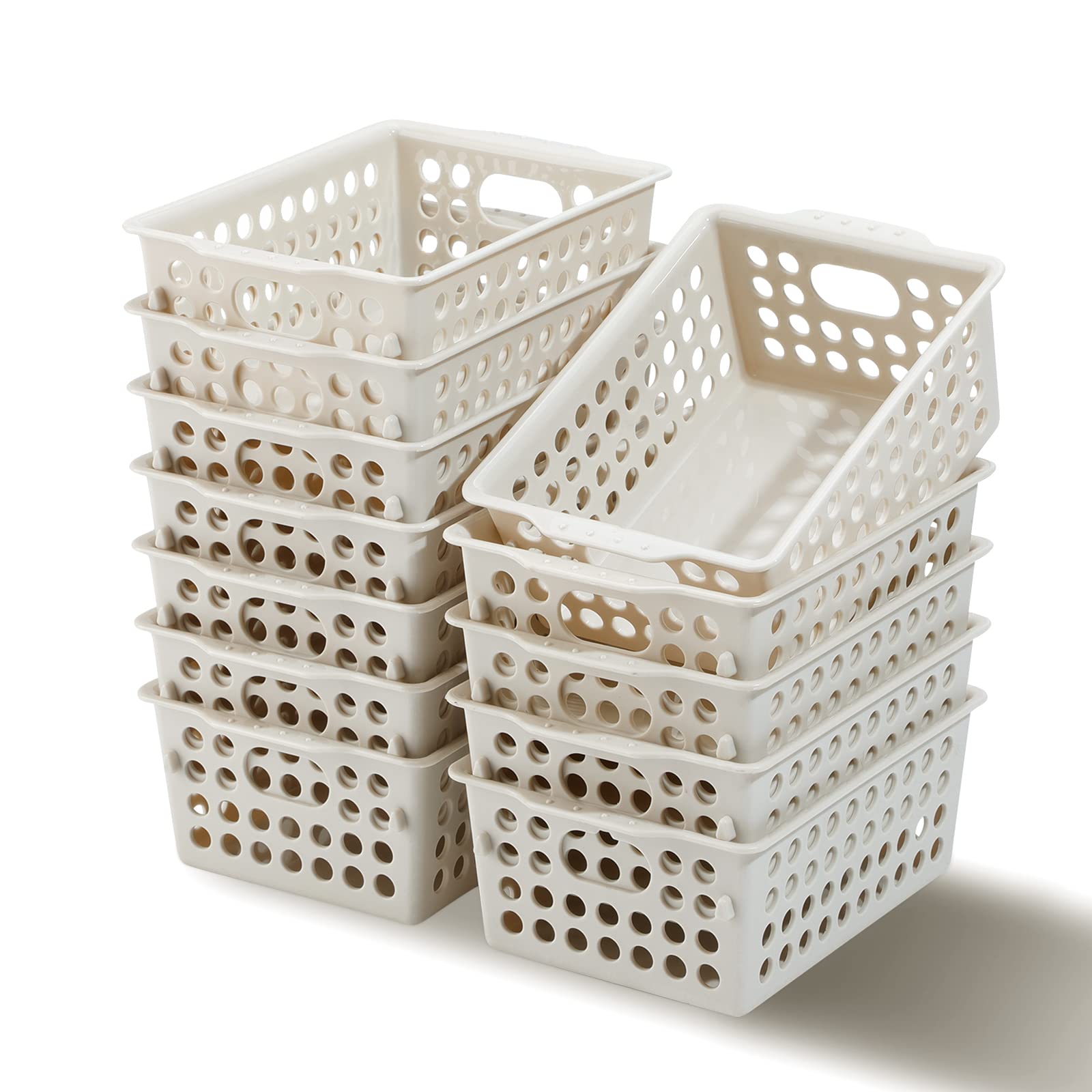 12 Pack Small Plastic Baskets for Organizing - Multipurpose Storage Bins for Kitchen Cabinet, Bathroom Shelf, Office Desk Drawer, Classroom, Closet & Playroom | Perfect for Home, School & Workplace Organization