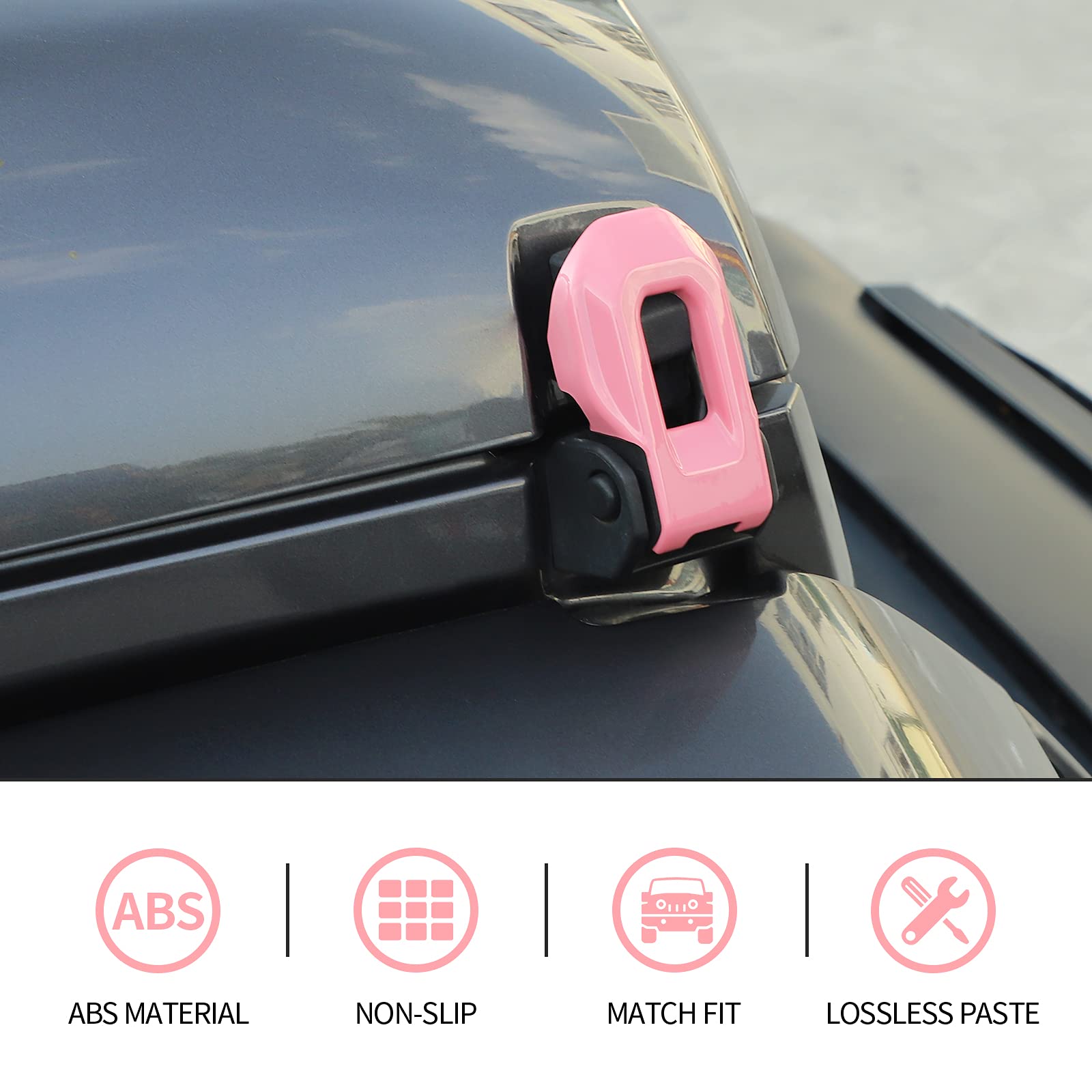 CheroCar Jeep Hood Lock Latches Cover & Catch Brackets - Exterior Accessories & Decoration Stickers Compatible with 2018-2021 Jeep Wrangler JL/JLU & 2020-2021 Gladiator JT (Pink) - Off-Road Protection & Style Upgrade