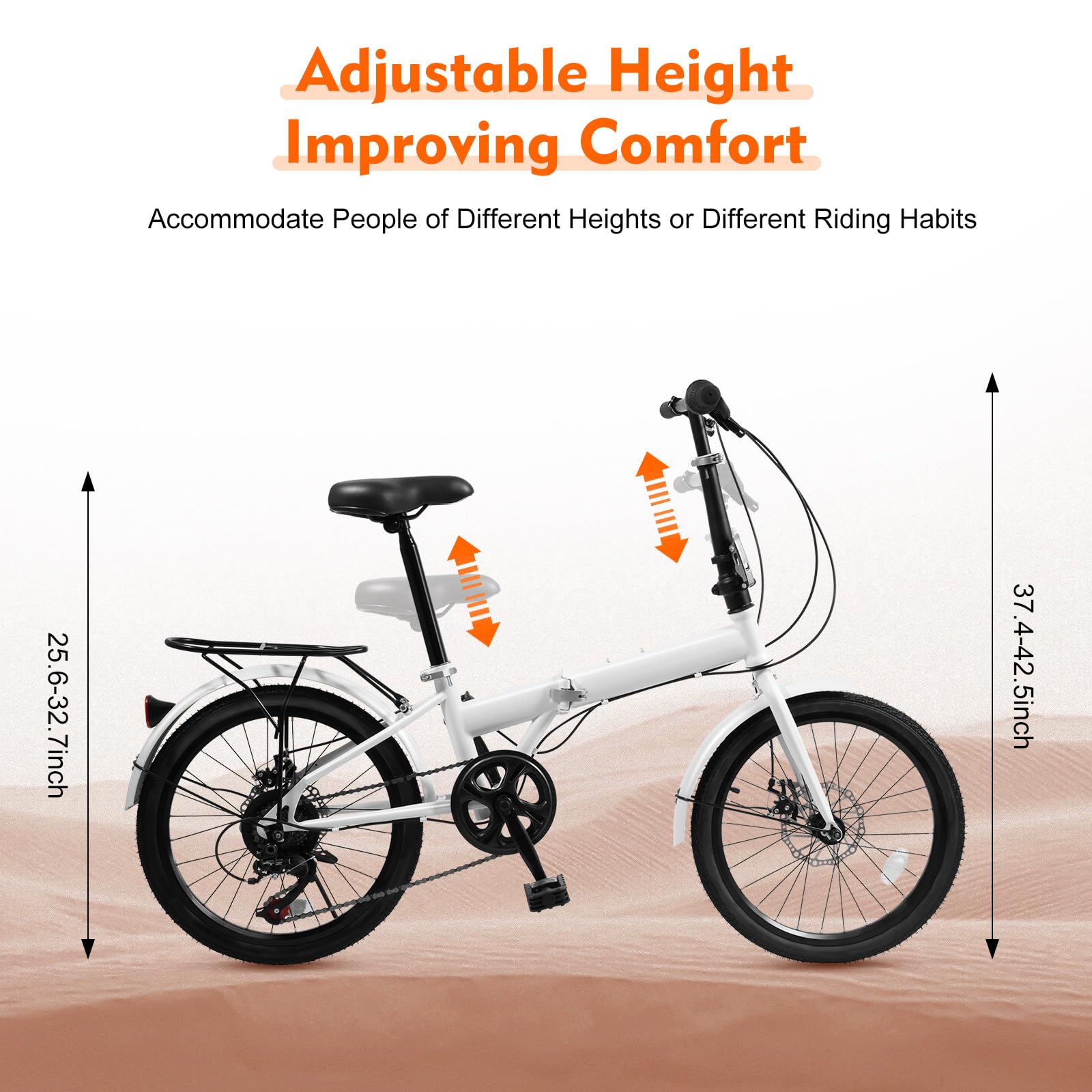 20 Inch Folding Bike for Adults - 7 Speed Adjustable Commuter Bicycle for Men & Women - Compact Foldable Bike for Urban Commuting, Camping & Travel
