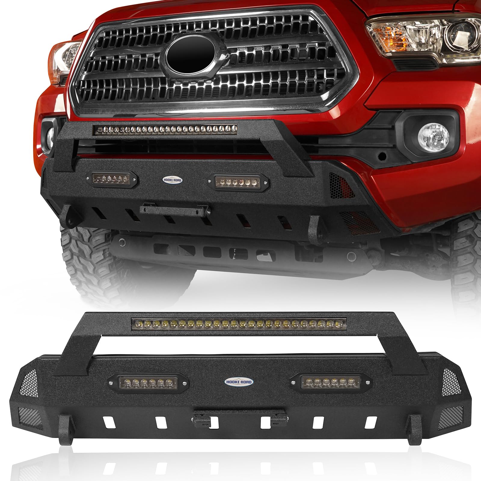 Tacoma HR II Stubby Steel Front Bumper with LED Lights for 2016-2023 Toyota Tacoma 3rd Gen Pickup Truck - Off-Road Protection & Style Upgrade