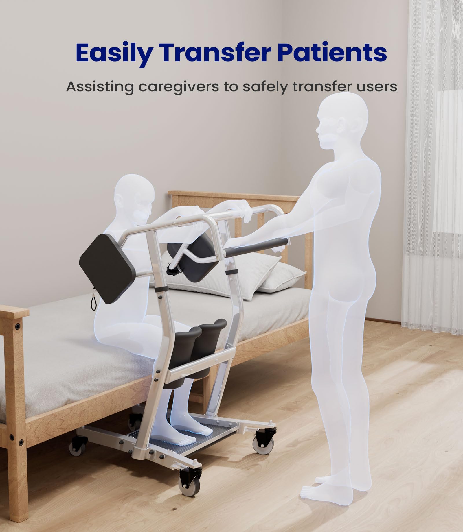 Electric Sit to Stand Lift for Elderly - Adjustable Patient Transport Unit with Wheels - Stand Assist Lift for Home Care, Muscle Building & Fall Prevention - Safe Standing Transfer Device for Bed, Chair & Toilet Use - AY03