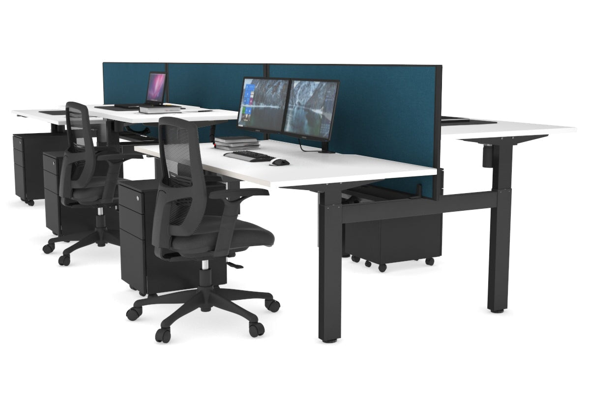 Just Right Height Adjustable 6-Person H Bench Workstation - Black Frame [1600L x 800W with Cable Management] - Perfect for Office, Coworking Spaces & Home Offices