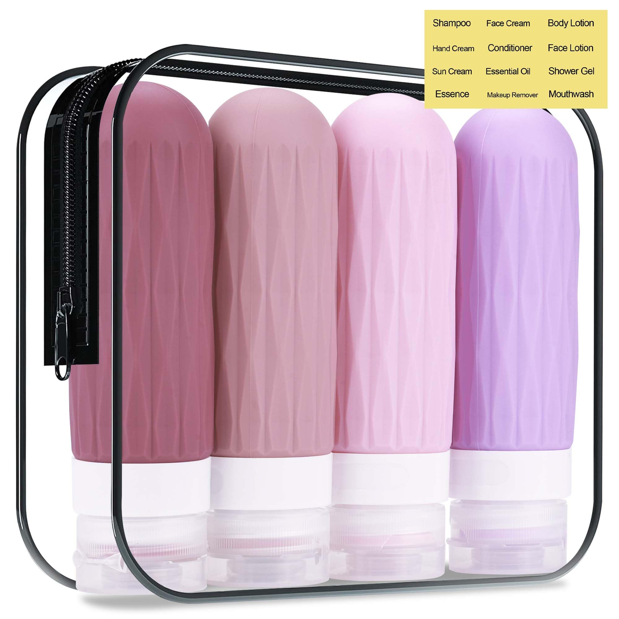 TSA Approved 3oz Leakproof Silicone Travel Bottles for Shampoo & Conditioner - Refillable Toiletry Containers for Air Travel, Gym & Vacation (Purple, 3 Ounces)