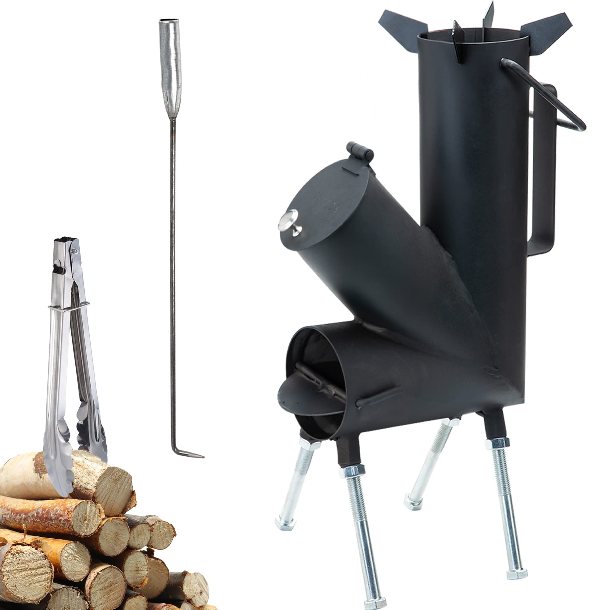 Portable Rocket Stove - Lightweight Wood Burning Camping Stove with Fire Poker | Perfect for Backpacking, Survival Gear & Outdoor Cooking | Great for Camping, Hiking, Picnics & Emergency Preparedness