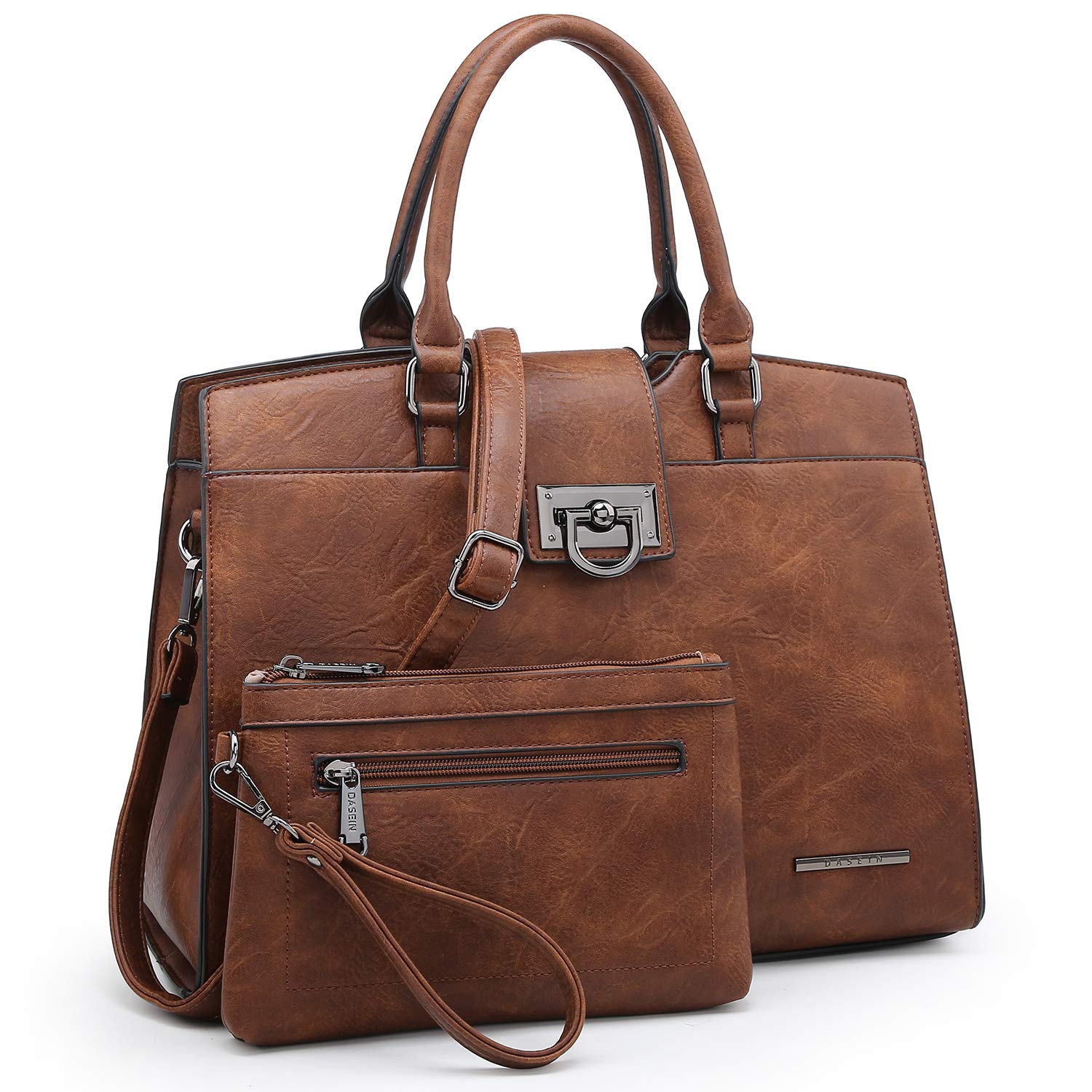 Dasein Women's Monogram Satchel Purse & Large Tote Bag Set - 2pcs Designer Handbags for Work, Travel & Everyday Use - Shoulder Bag & Top Handle Ladies Purse