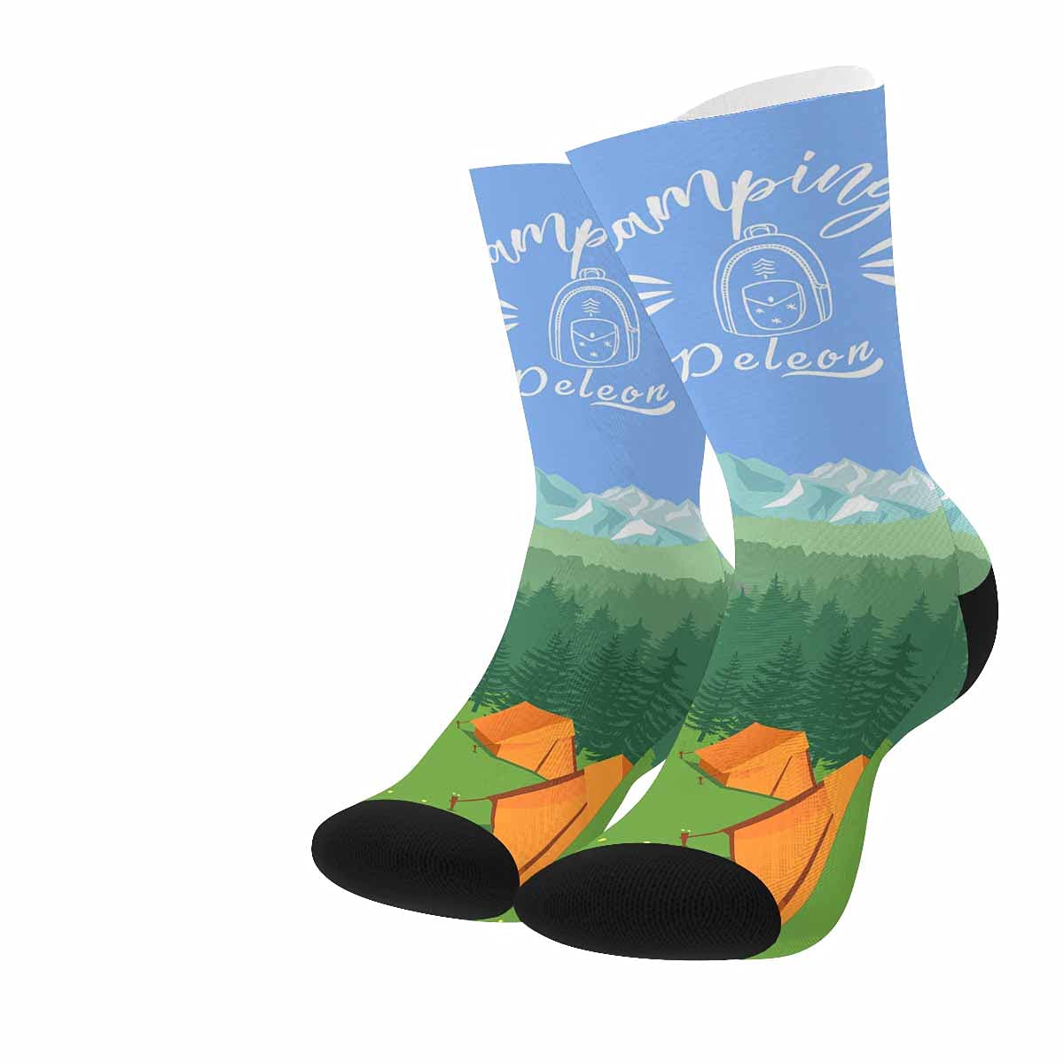 Custom Personalized Socks with Name Text - Adventure Pattern White Crew Socks for Men & Women - Great for Gifts, Sports & Casual Wear