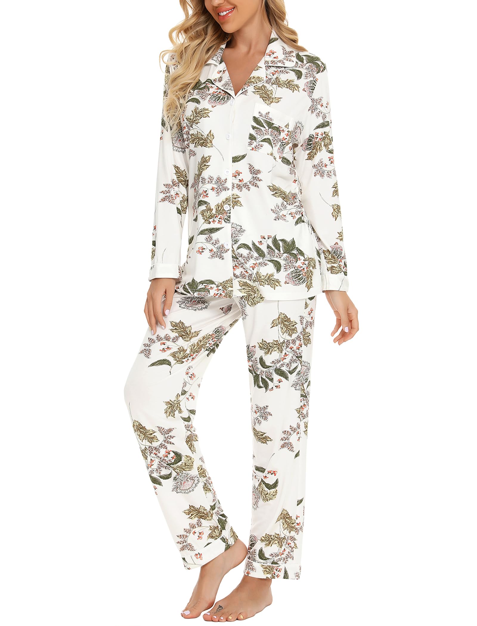Leikar Women's Button Up Pajama Set - Soft Long Sleeve Shirt & Lounge Pants Comfy Sleepwear for Nightwear, Loungewear & Relaxation at Home