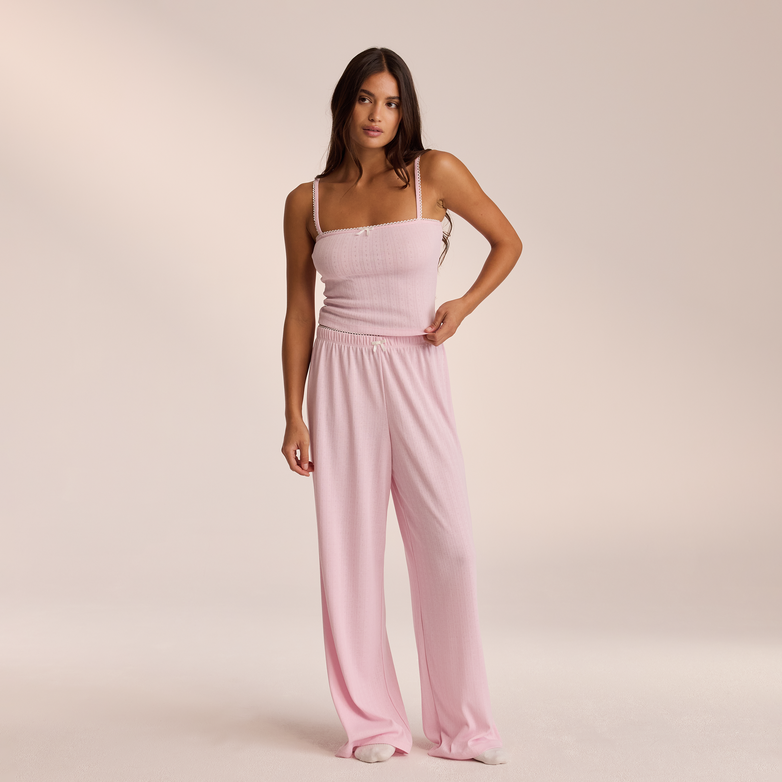 Women's Pointelle Knit Pajama Pants - Soft & Comfortable Sleepwear in Pink | Perfect for Lounging, Sleeping & Relaxing at Home