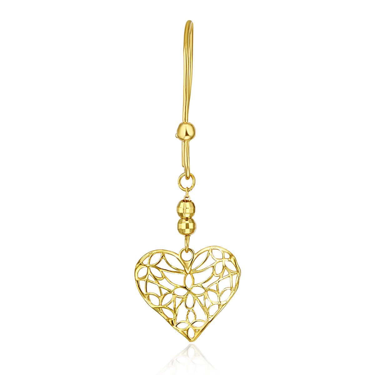 Wellingsale 14k Yellow Gold Open Heart Fish-Hook Earrings for Women - Elegant Polished Dangle Earrings 11.7x13.7mm - Perfect Gift for Valentine's Day, Anniversary & Special Occasions