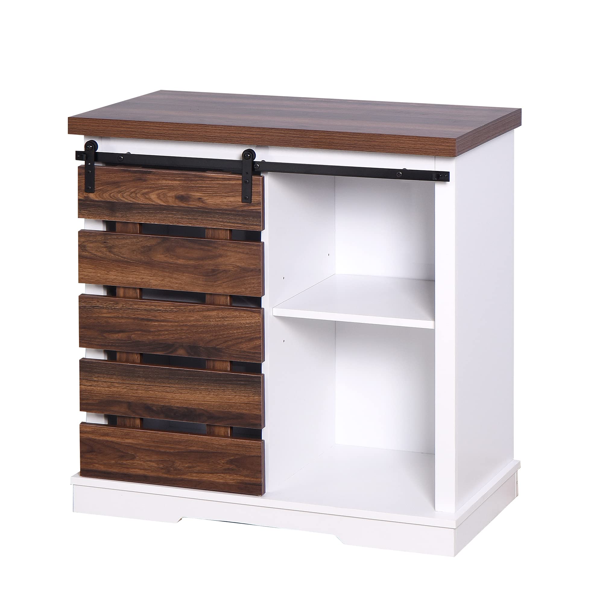 Modern Farmhouse Sliding Barn Door Storage Cabinet - Adjustable Shelf Freestanding Bathroom & Living Room Organizer - Kitchen Buffet Sideboard, Floor Medicine Cabinet for Bathroom, Bedroom & Entryway Storage Solutions