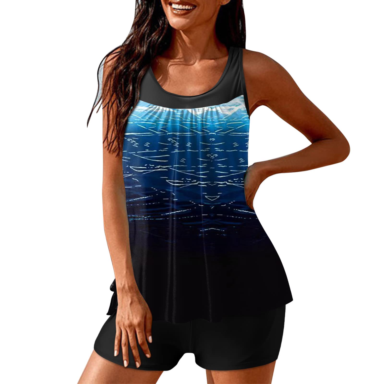 Women's Tomboy Two Piece Tankini Swimsuits - Leopard Print Plus Size Swimsuit with Tummy Control | Beachwear, Pool Party & Summer Vacation Outfit
