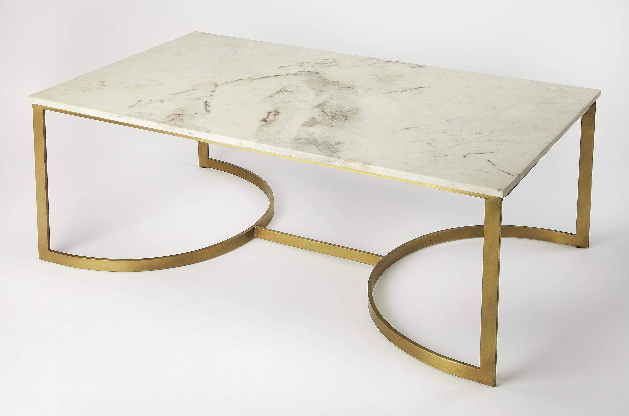 Butler Specialty White and Gold Marble Top Accent Coffee Table - Elegant Living Room Furniture for Home Decor & Entertaining