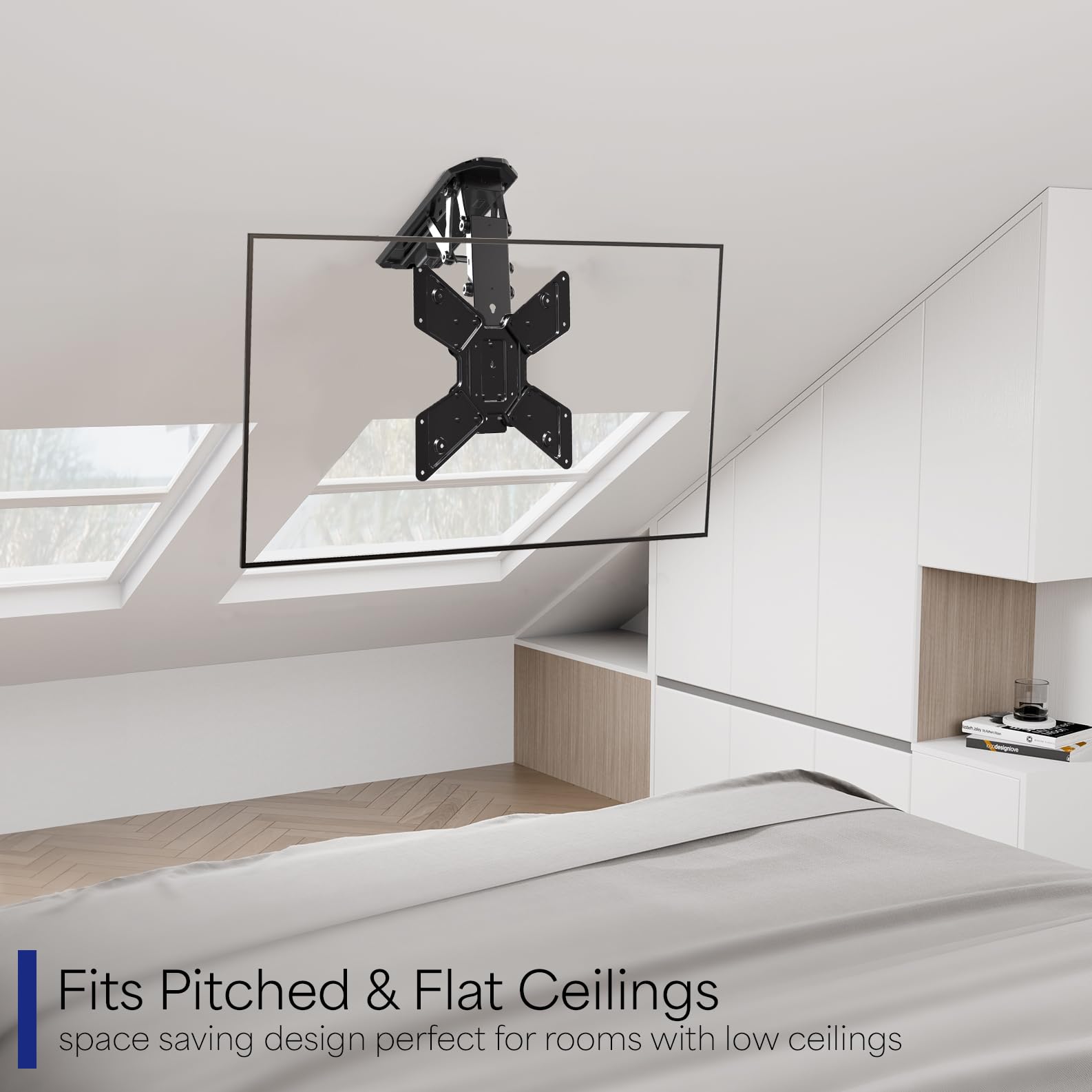 VIVO Motorized Flip Down Ceiling TV Mount for 23-55 Inch Screens, Adjustable Pitched Roof VESA Mount (MOUNT-E-FD55) - Perfect for Basements, RVs, and Low Ceiling Spaces