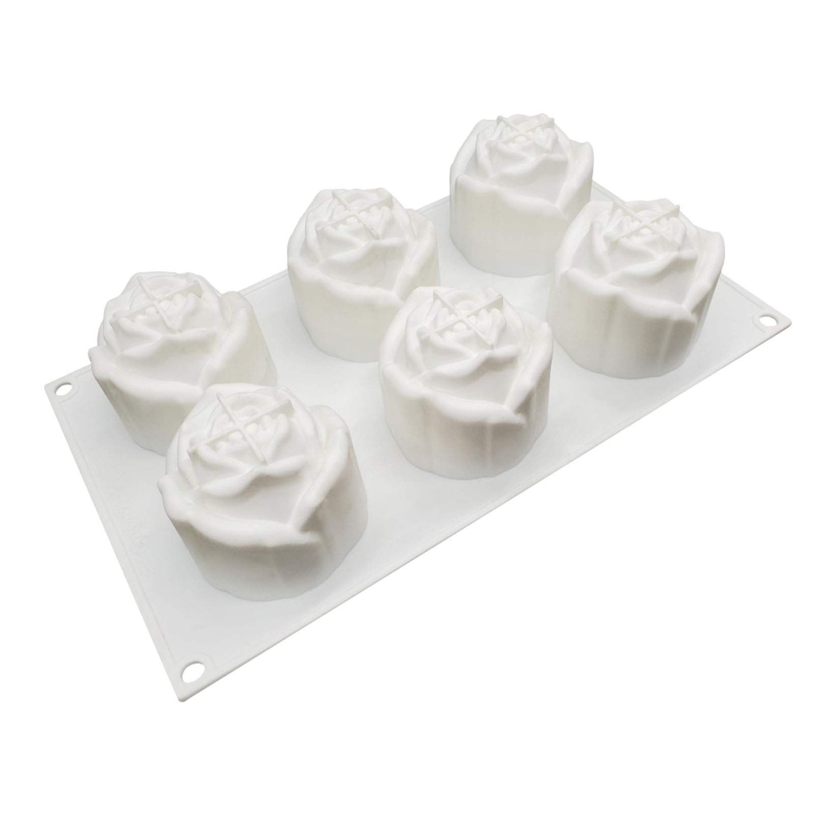 Aozhen 6-Cavity Silicone Rose Mold for Chocolate, Cake, DIY Baking, Candy Making - Valentine's Day Gift Idea - Perfect for Cupcakes, Desserts, and Party Decor (White, One Size)