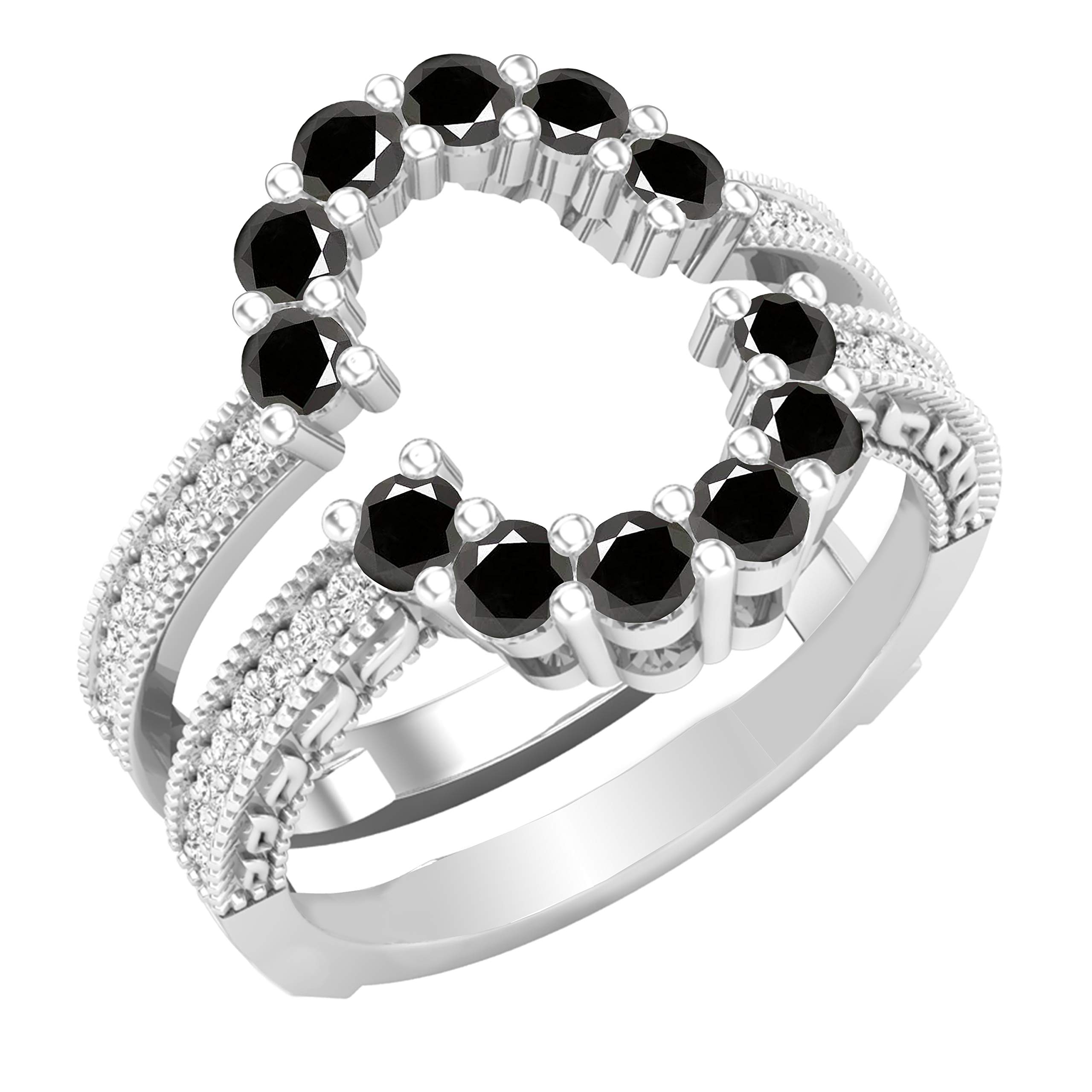 Dazzlingrock Collection Round Gemstone & White Diamond Women's Enhancer Guard Double Wedding Ring in 18K Solid White Gold – Perfect for Bridal Jewelry, Anniversary Gifts & Special Occasions