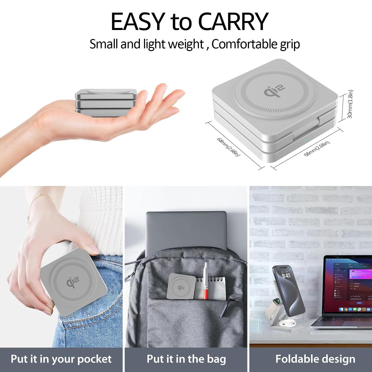 25W 3-in-1 Wireless Charging Station - Magsafe Compatible Fast Charger Dock for iPhone 14/13/12, Apple Watch & AirPods | Foldable Portable Stand with 5W Charging | Perfect for Home, Office & Travel (Silver)