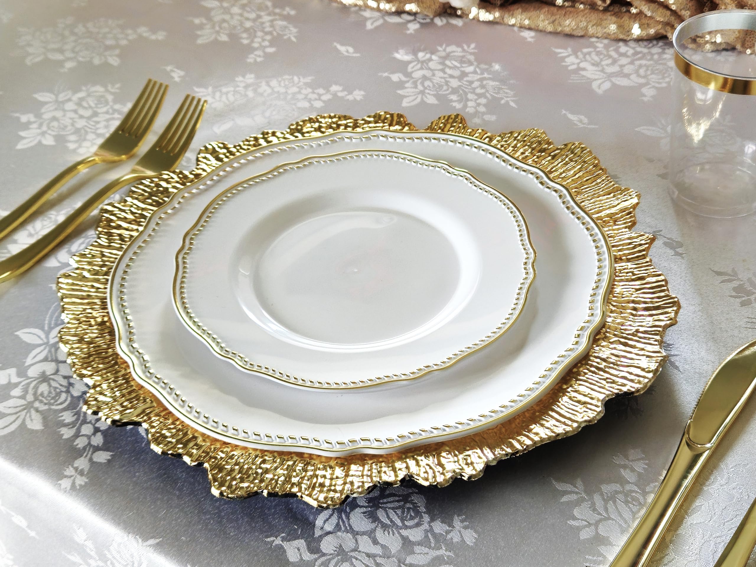 120-Pack Heavyweight Disposable Plastic Plates for Weddings & Parties - 9-Inch Elegant White & Gold Luncheon Plates | Perfect for Bridal Showers, Birthday Celebrations and Formal Events