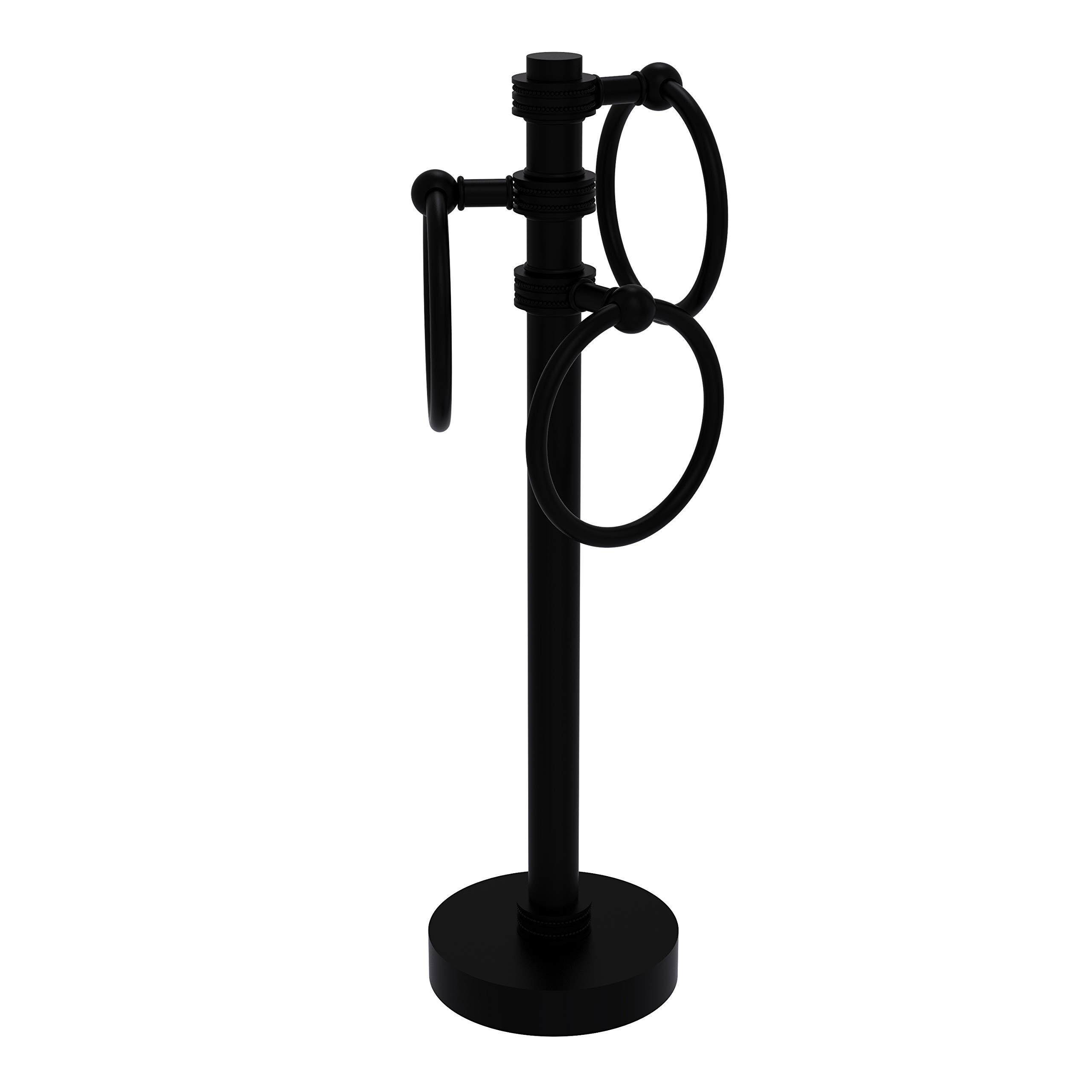 Allied Brass 983D Matte Black Vanity Top 3-Ring Dotted Accent Guest Towel Holder - Perfect for Bathroom, Powder Room & Guest Room Decor