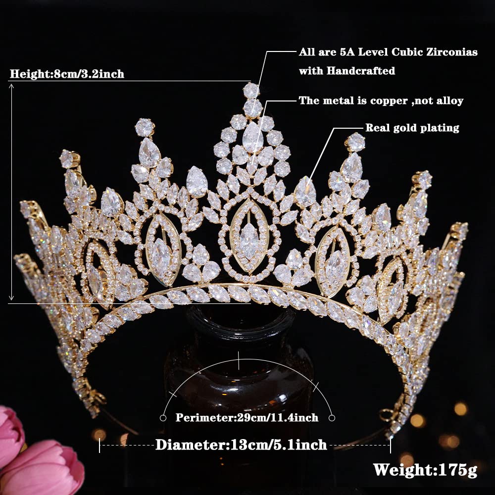 Luxury Cubic Zirconia Wedding Crown for Women - Gold Bridal Tiara with CZ Stones for Quinceañera, Pageant & Special Occasions | Elegant Hair Accessory for Brides, Prom & Formal Events